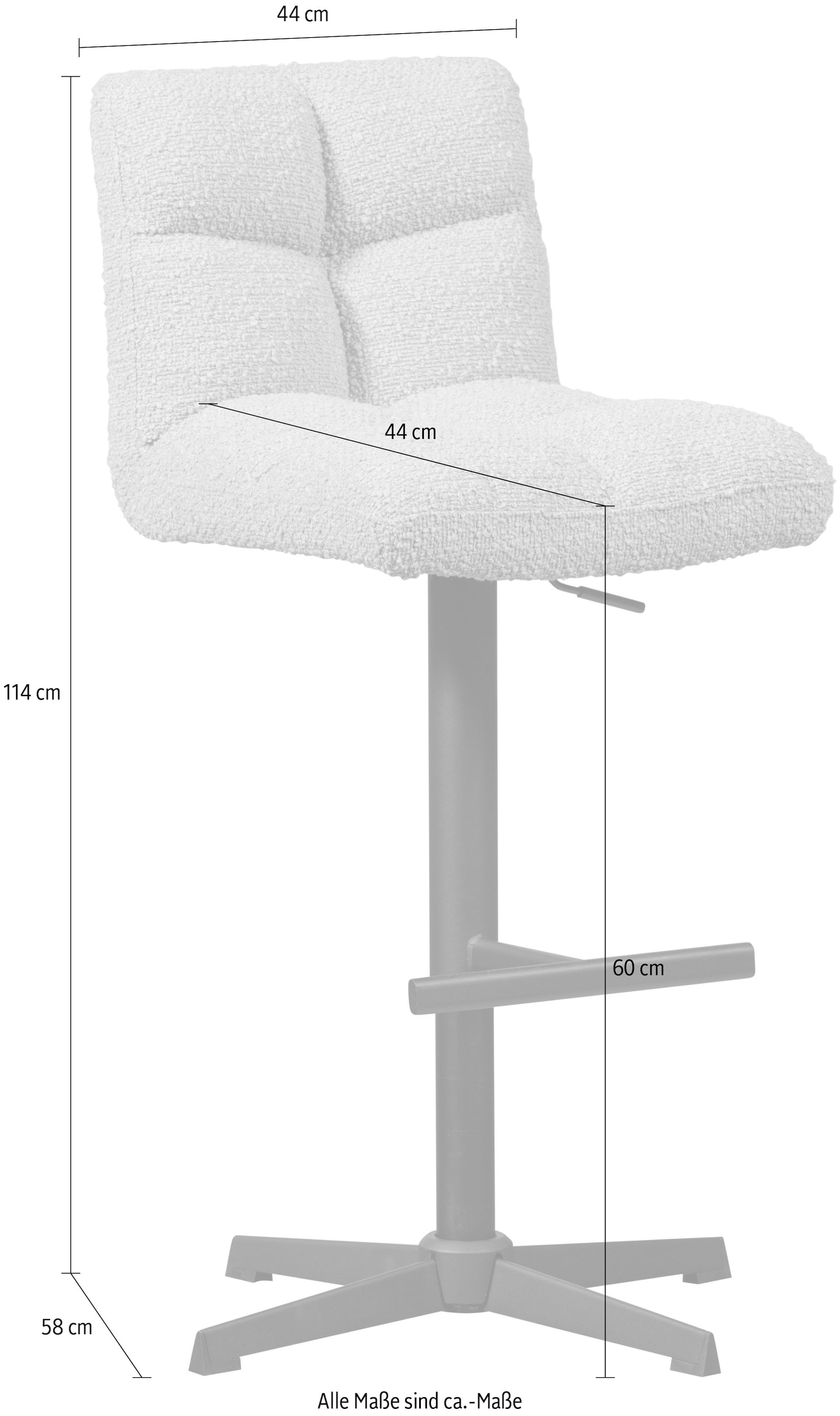 WOOOD Barhocker »Vinny mit Bouclé-Bezug höhenverstellbar, B 44 x T 58 x H 114 cm« Set, 2 Stk. tlg. Sitzhöhe von 60 bis 80 cm, Tragkraft 100 kg, Drehmechanismus