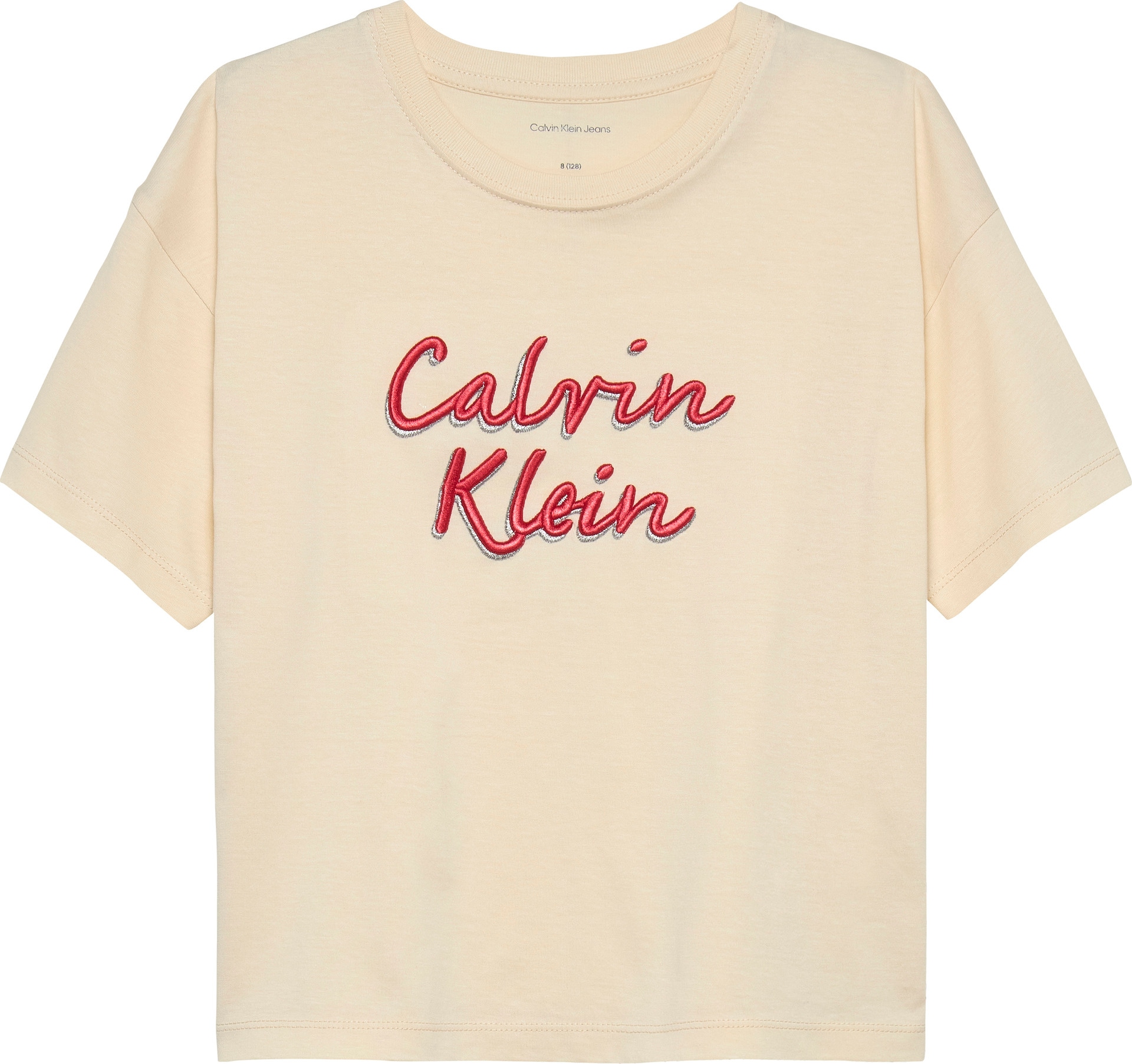 Calvin Klein Jeans T-Shirt »BOXY TEE METALLIC LOGO TECH«, für Kinder bis 16 Jahre, grosse Stickerei