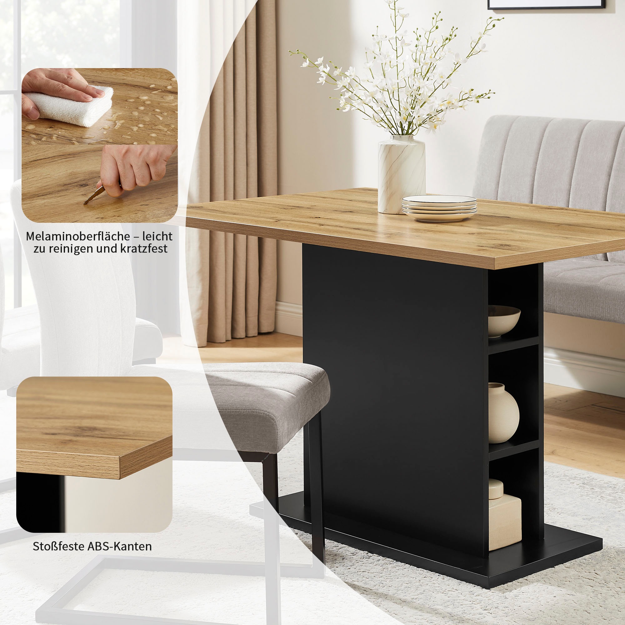 GOODproduct Esstisch »Hennia« Säulensockel, integrierte Ablagefächer, Breite 120 cm