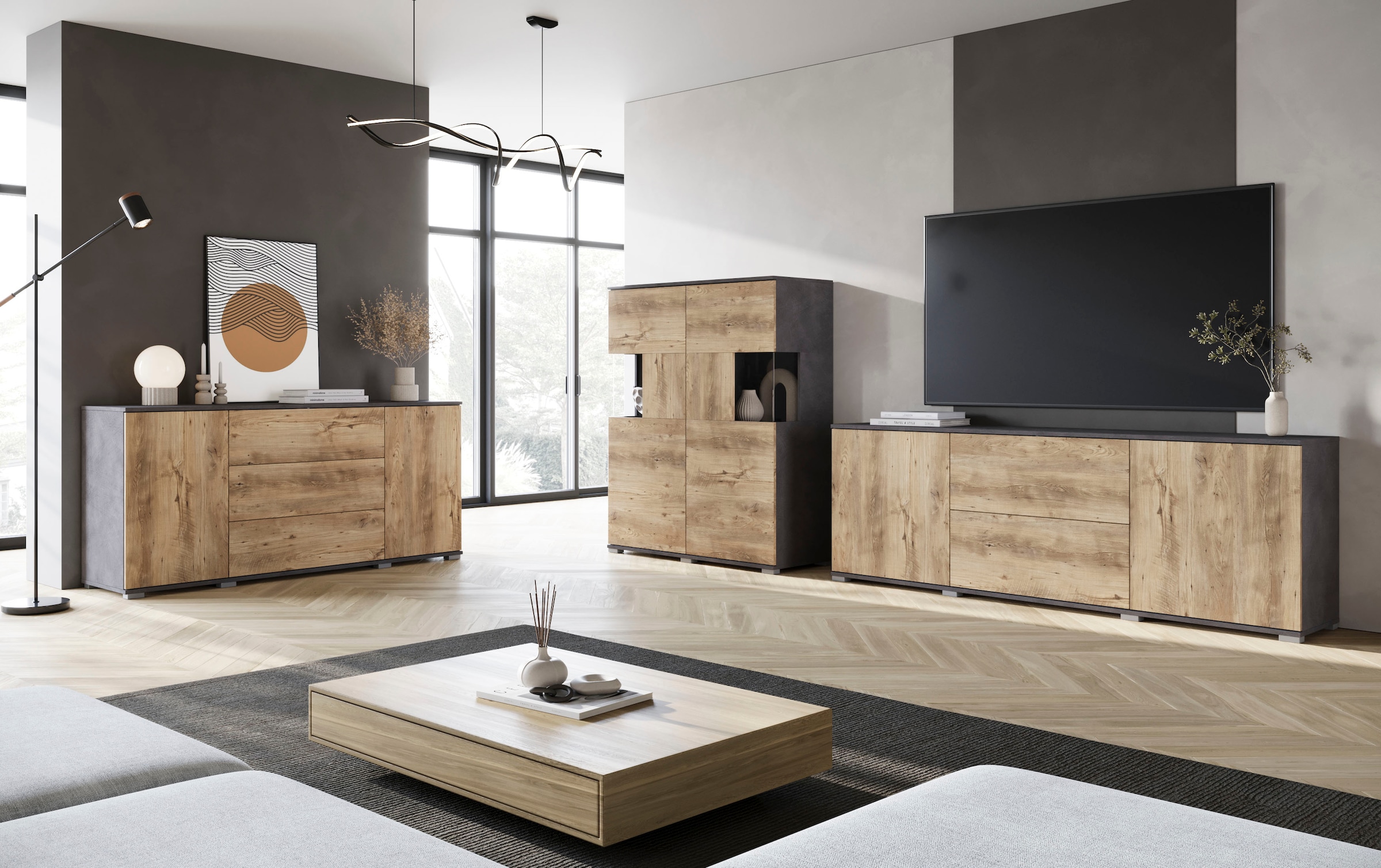 GOODproduct Highboard »Kenia« 1 Stk. tlg. Modernes Highboard mit Glastüren, Breite 100 cm