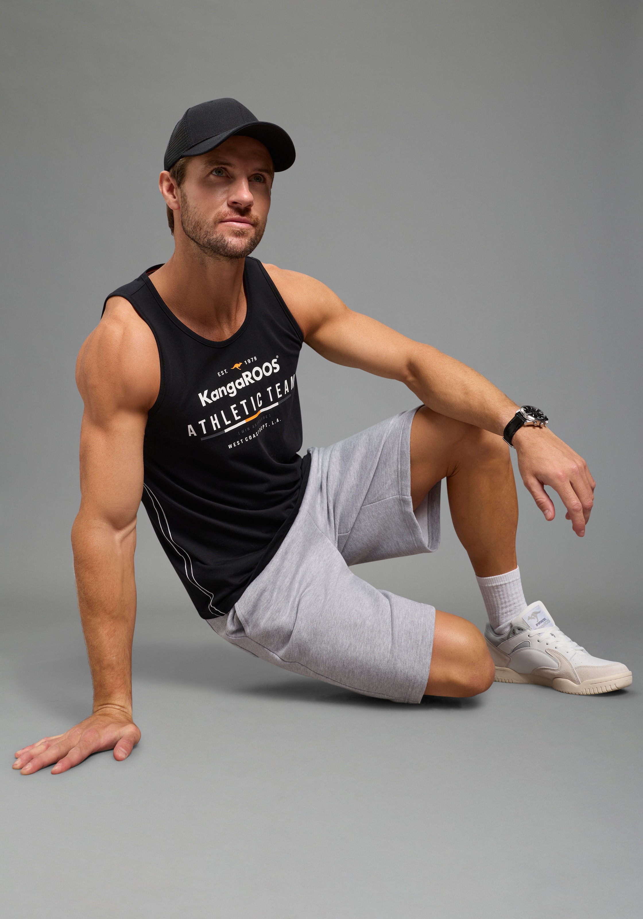 KangaROOS Tanktop schmal geschnitten, ärmellos, aus Baumwolle, Single Jersey