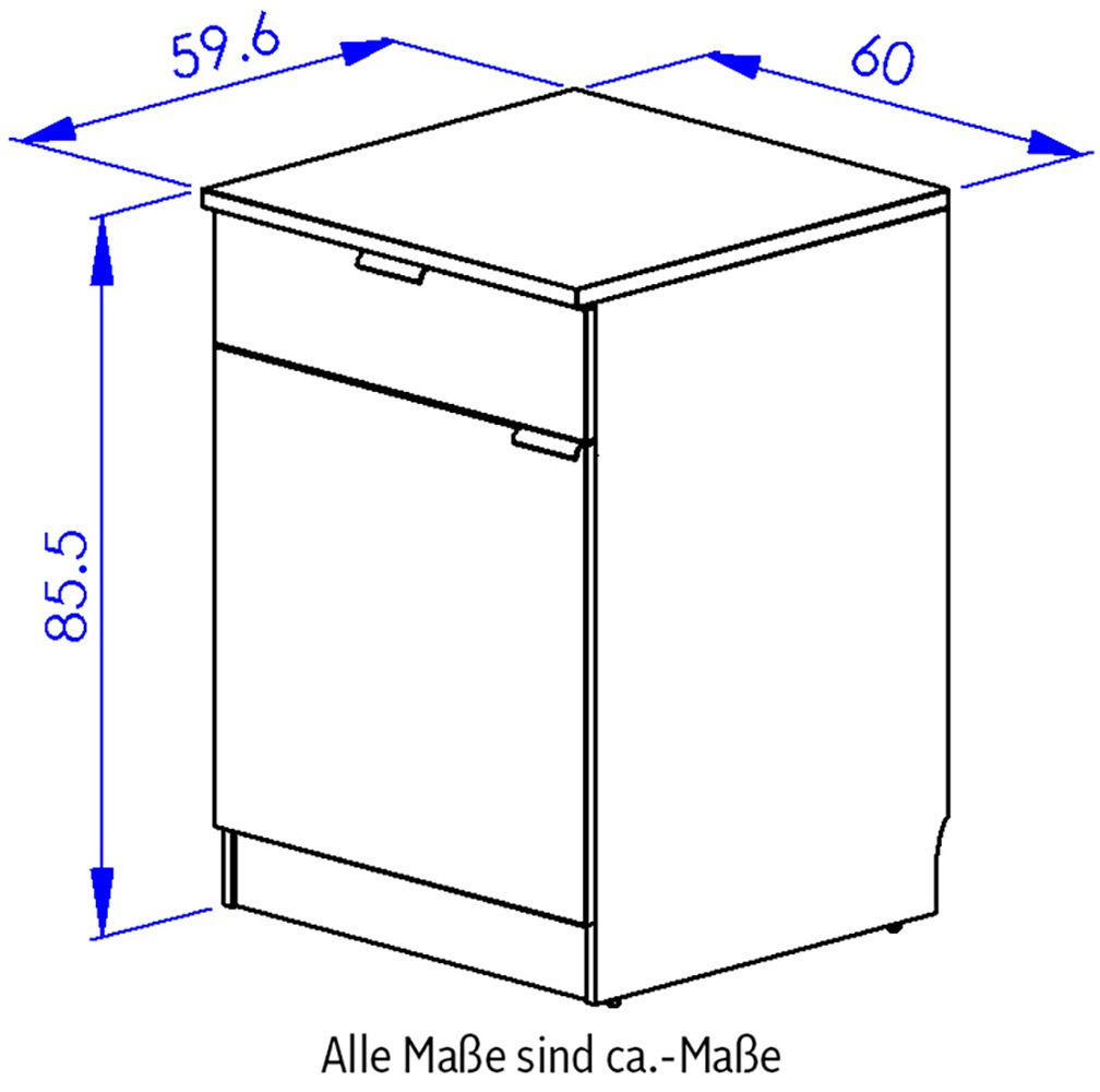 Gami Unterschrank »Eden Küche Unterschrank B.60 1 Tür 1 Schublade« 1 Stk. tlg. Unterschrank mit 1Tür und 1 Schublade Breite 60 cm