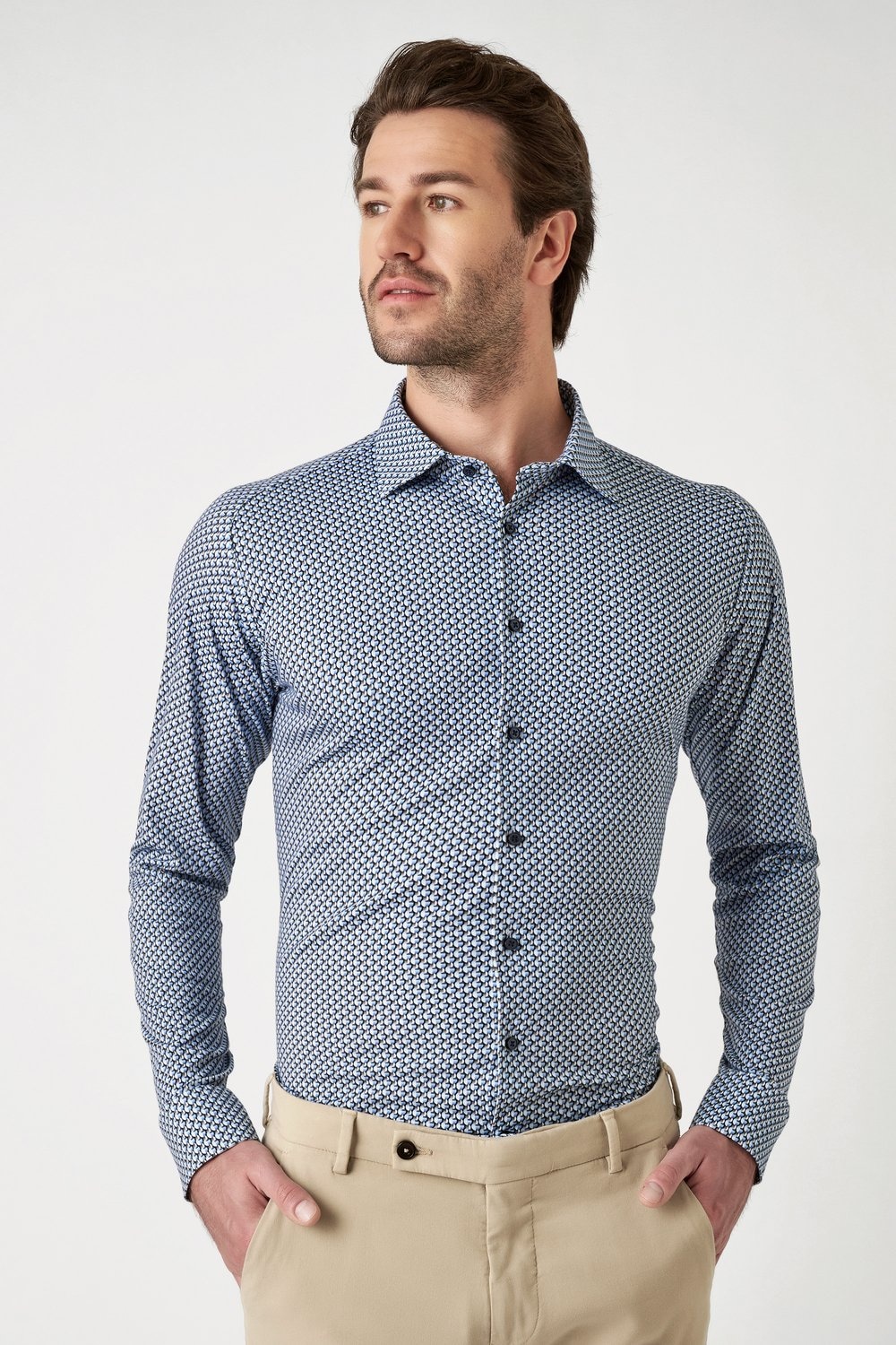 Image of DESOTO Langarmhemd "Jerseyhemd Casual Kent langarm" Flexibler Stretch, mit modischem Allover-Print