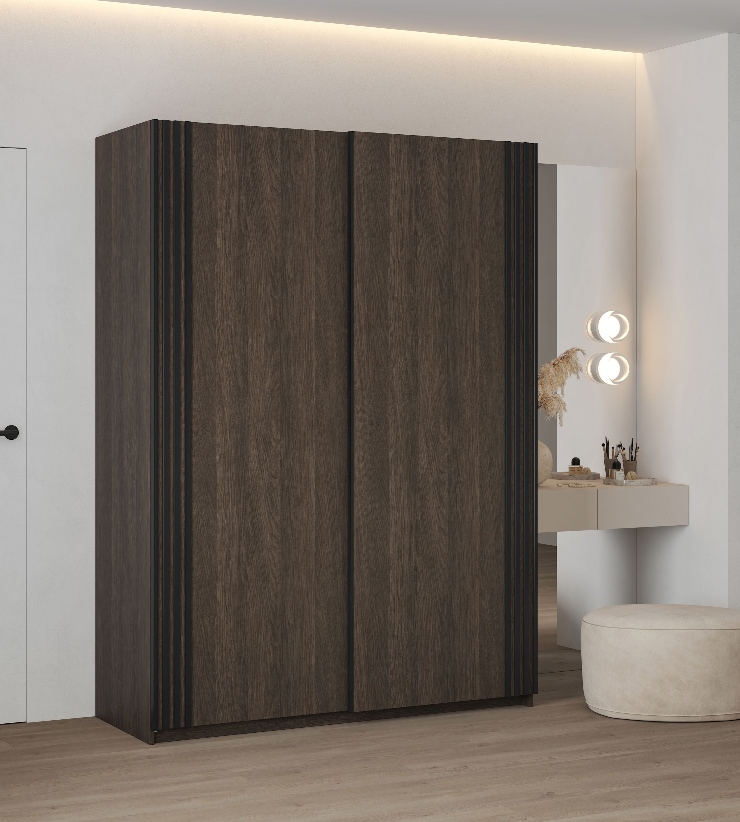 Home affaire Schwebetürenschrank »Niva, Garderobenschrank incl.kompletter Innenausstattung« Moderner Kleiderschrank, Schiebetürenschrank, Lamellen, Wäscheschrank