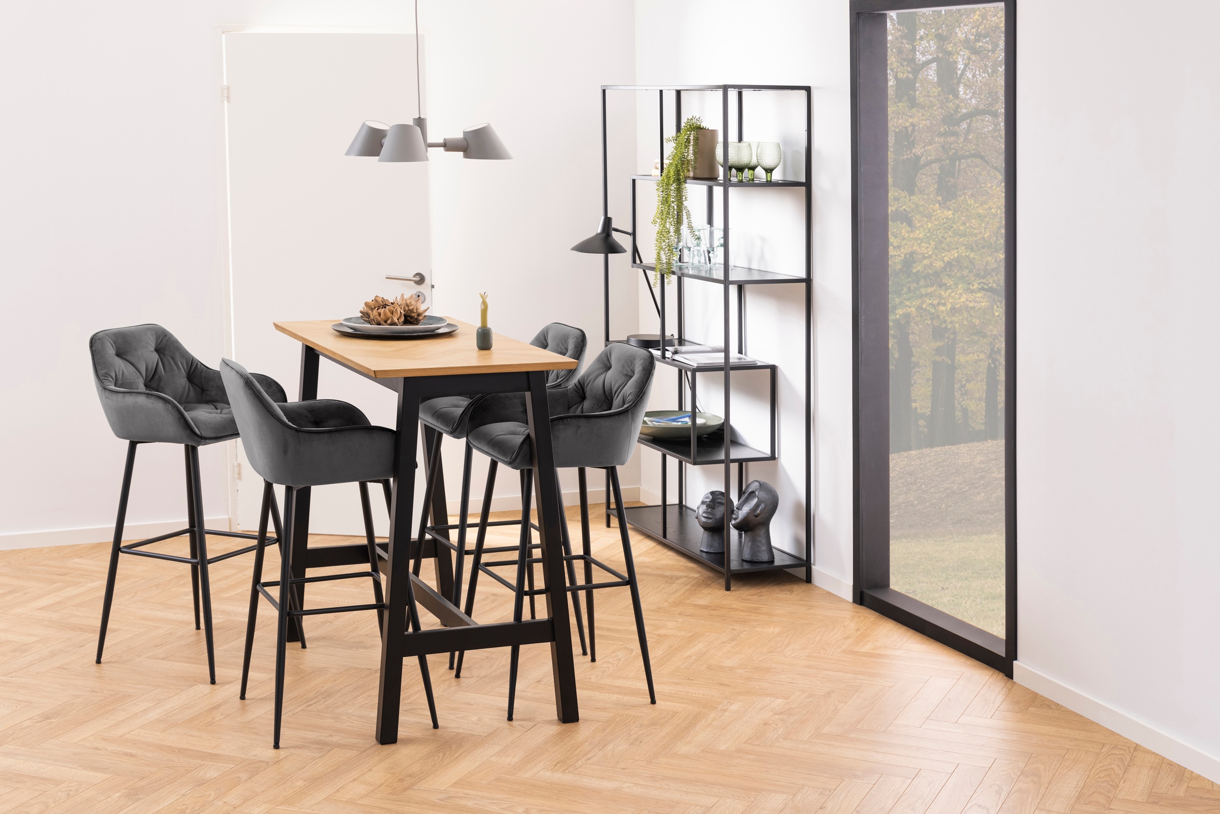 Seaford Black Metal Large Asymmetrical Bookcase with 5 Black Shelves, none
