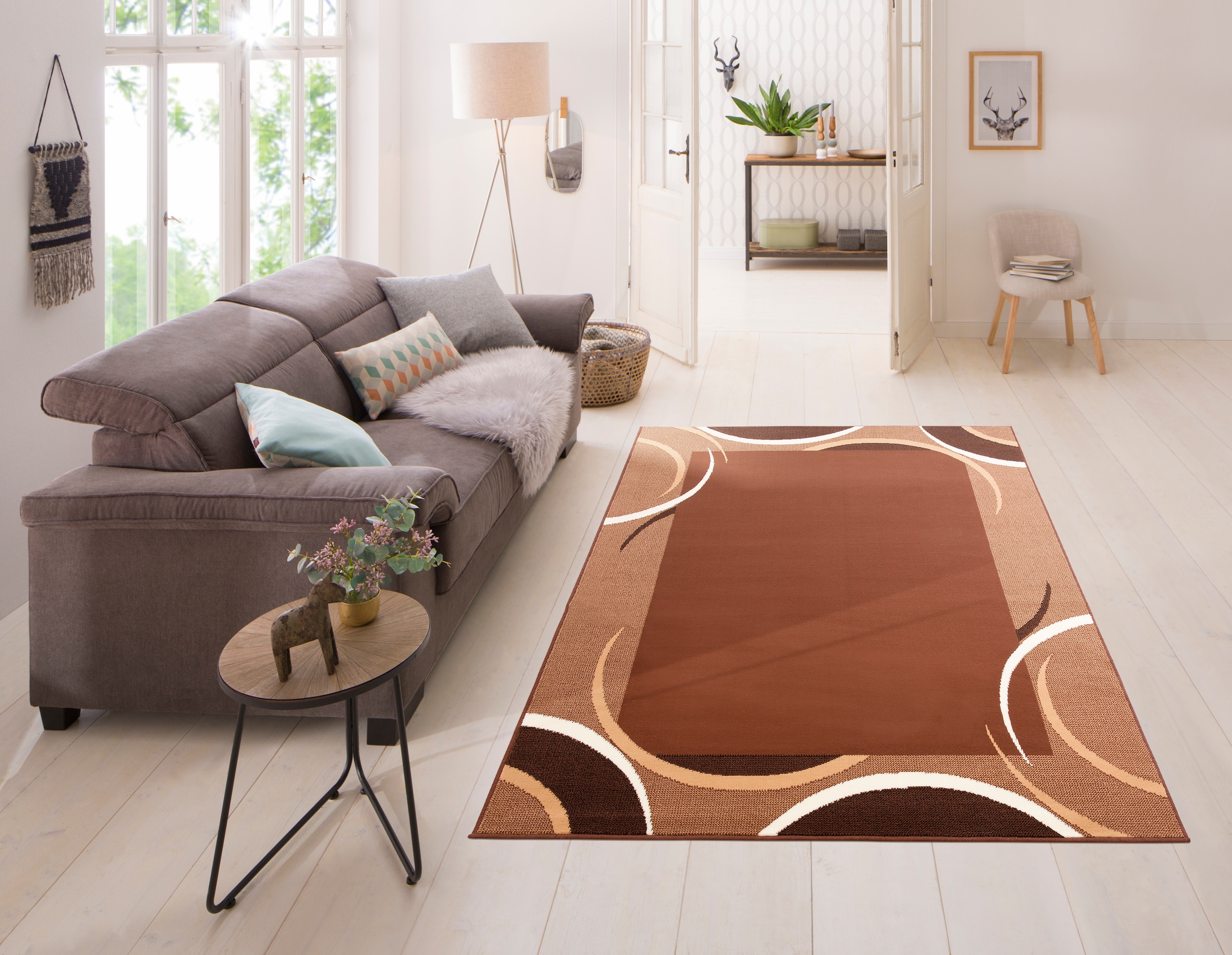 my home Teppich »Noah«, rechteckig, 7 mm Höhe, weiche Haptik, Teppich mit Bordüre, Kurzflor, verspieltes Design