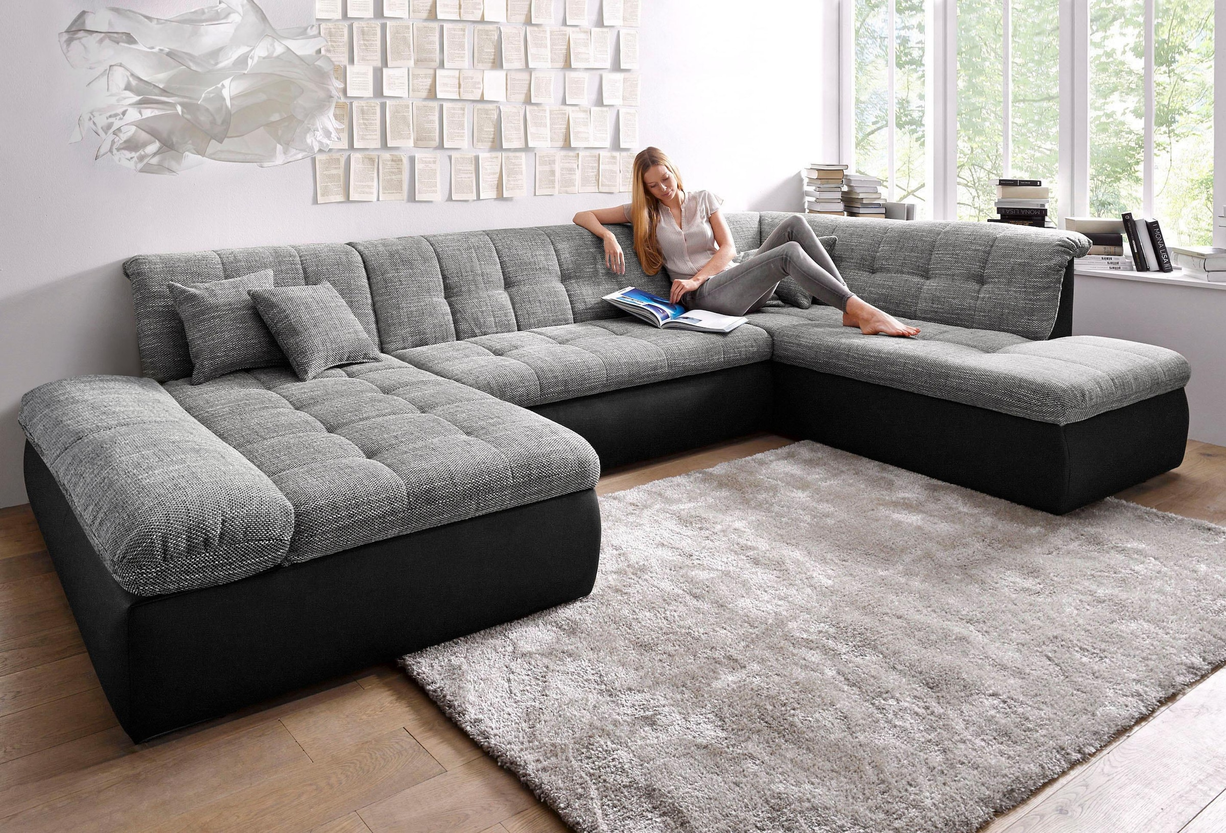 DOMO collection Wohnlandschaft »Moric U-Form, auch in Cord, Breite 353cm, viel Platz« im XXL-Format, wahlweise mit Bettfunktion und Armlehnenverstellung,