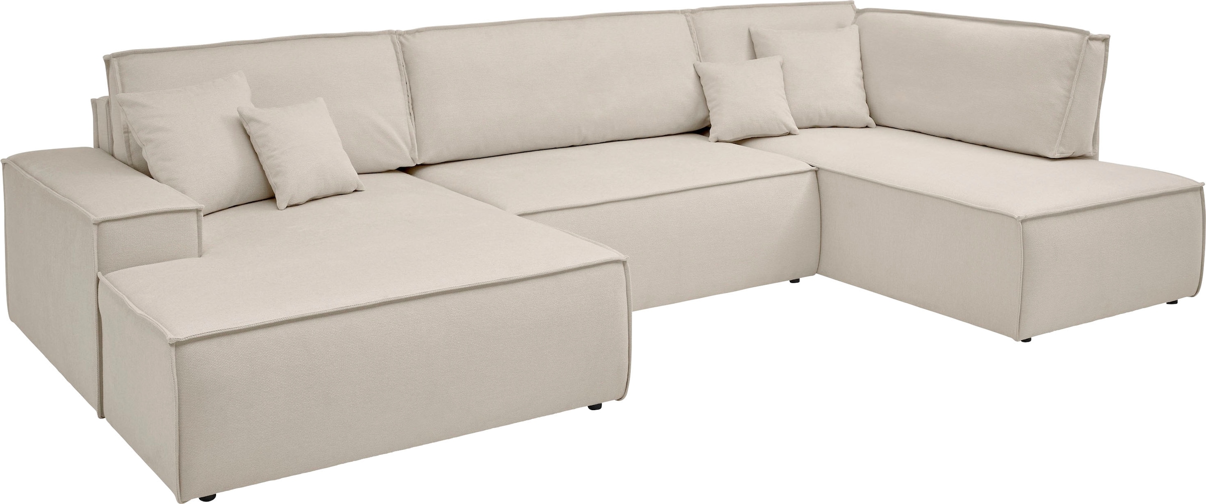 andas Wohnlandschaft »FINNLEY U-Form XXL 329 cm, Schlafsofa, Schlaffunktion m. Bettkasten«, (194/139 cm), Bouclé, Struktur und Cord