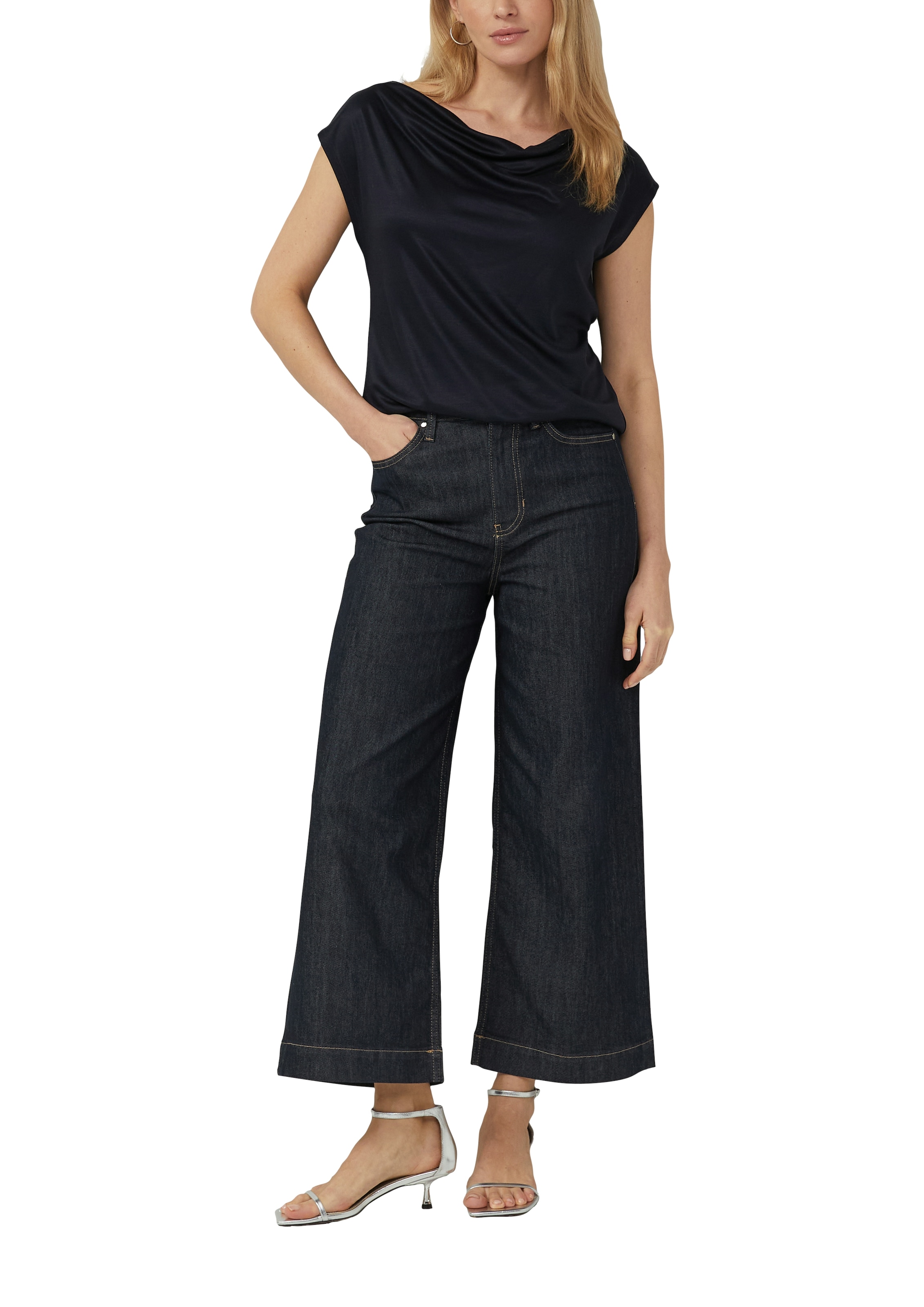 s.Oliver BLACK LABEL T-shirt cascade avec col cascade et en viscose pure