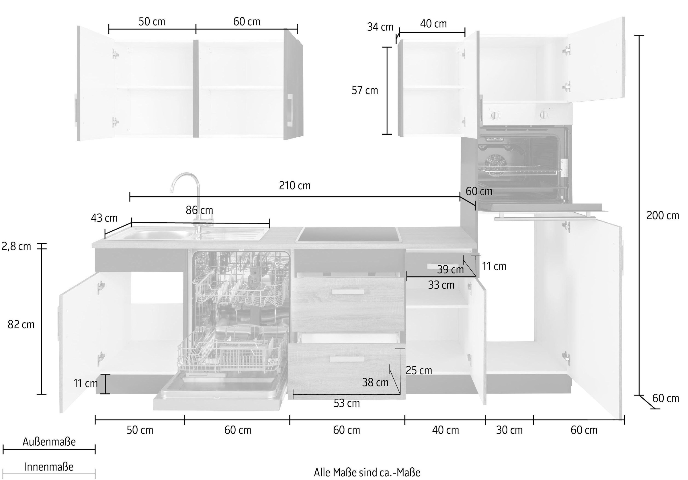 KOCHSTATION Kitchenette »KS-Gera« Largeur 270 cm, au choix avec appareils électroménagers, avec plan de travail