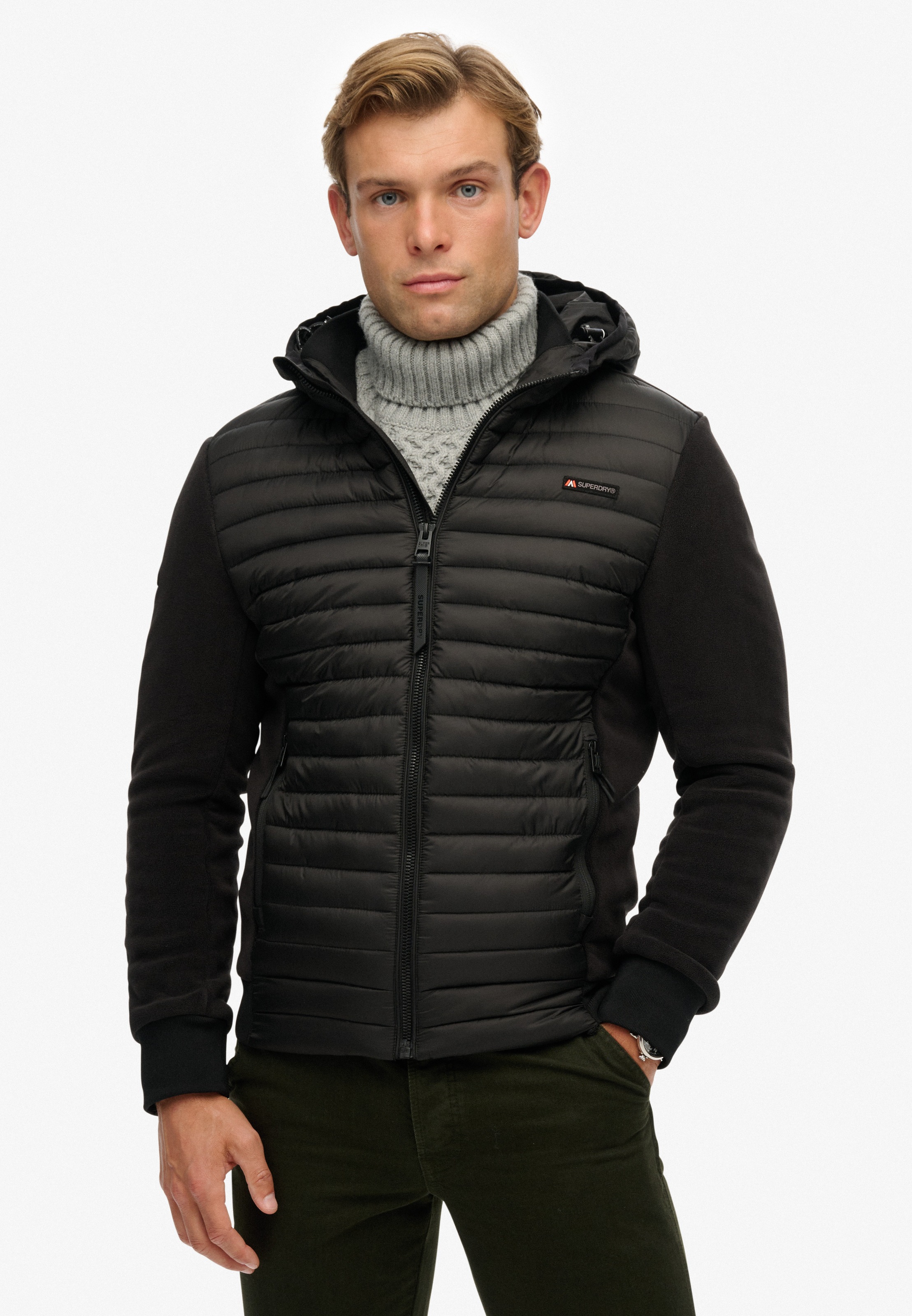 Image of Superdry Steppjacke "HOOD STORM FLEECE HYBRID JKT" mit Kapuze
