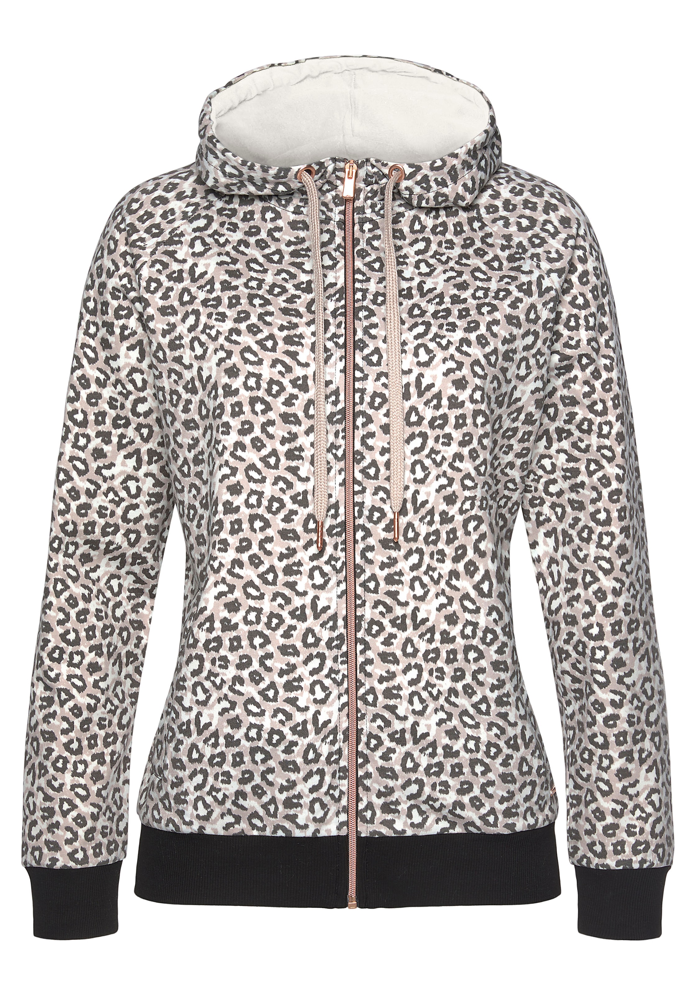 LASCANA Sweat à capuche veste sweat avec détails en or rose, vêtements d’intérieur