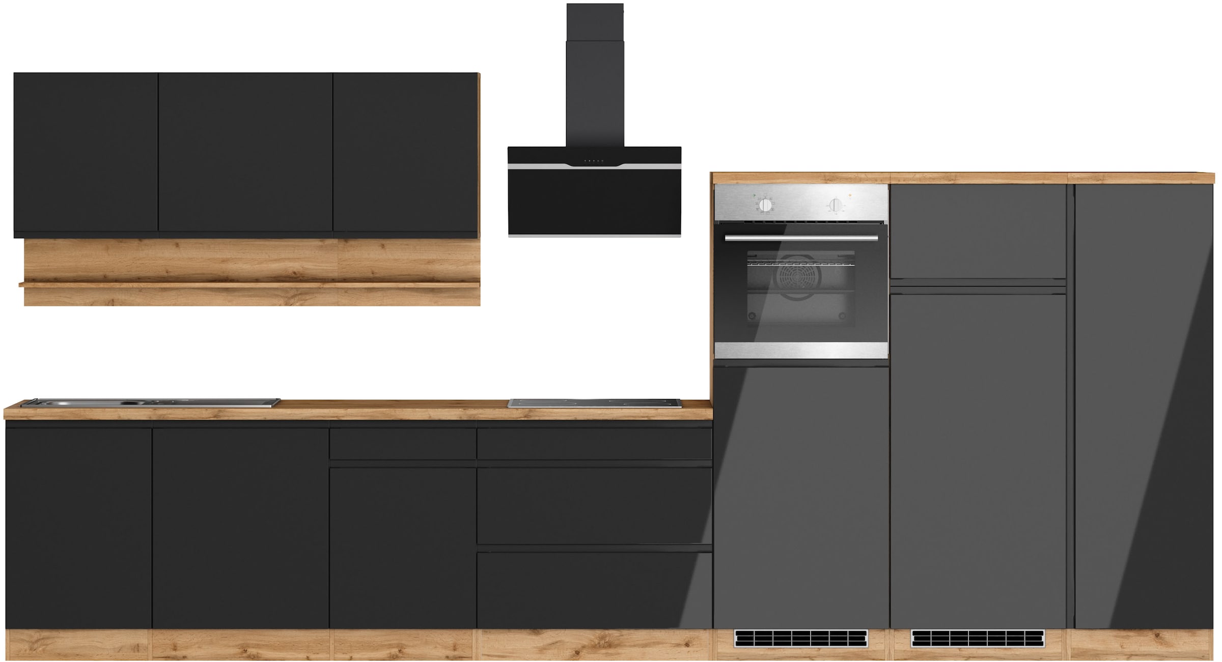 KOCHSTATION Kitchenette »KS-Virginia,neu in verbesserter Ausführung« plan de travail épaisseur 38 mm, rangement, fermeture douce,  largeur 410 cm, softclose, optionnellement avec appareils électriques et induction