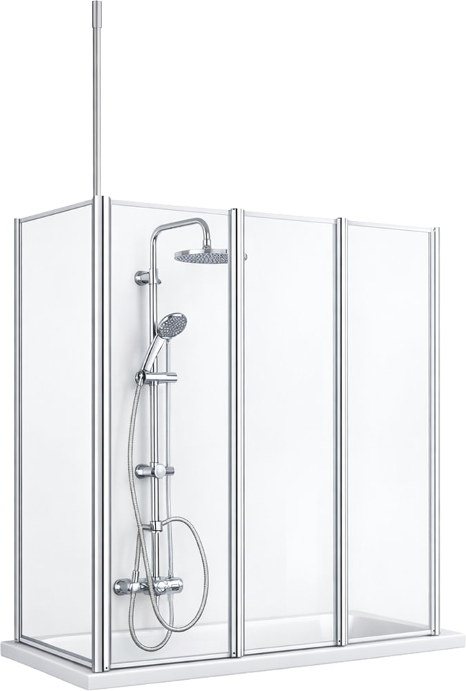 Image of welltime Badewannenaufsatz "Summer 3-teilig + feste Seitewand" 4 Stk. tlg. Deckenhöhe bis 240cm geeignet, Glaswand bestehend aus vier Elementen