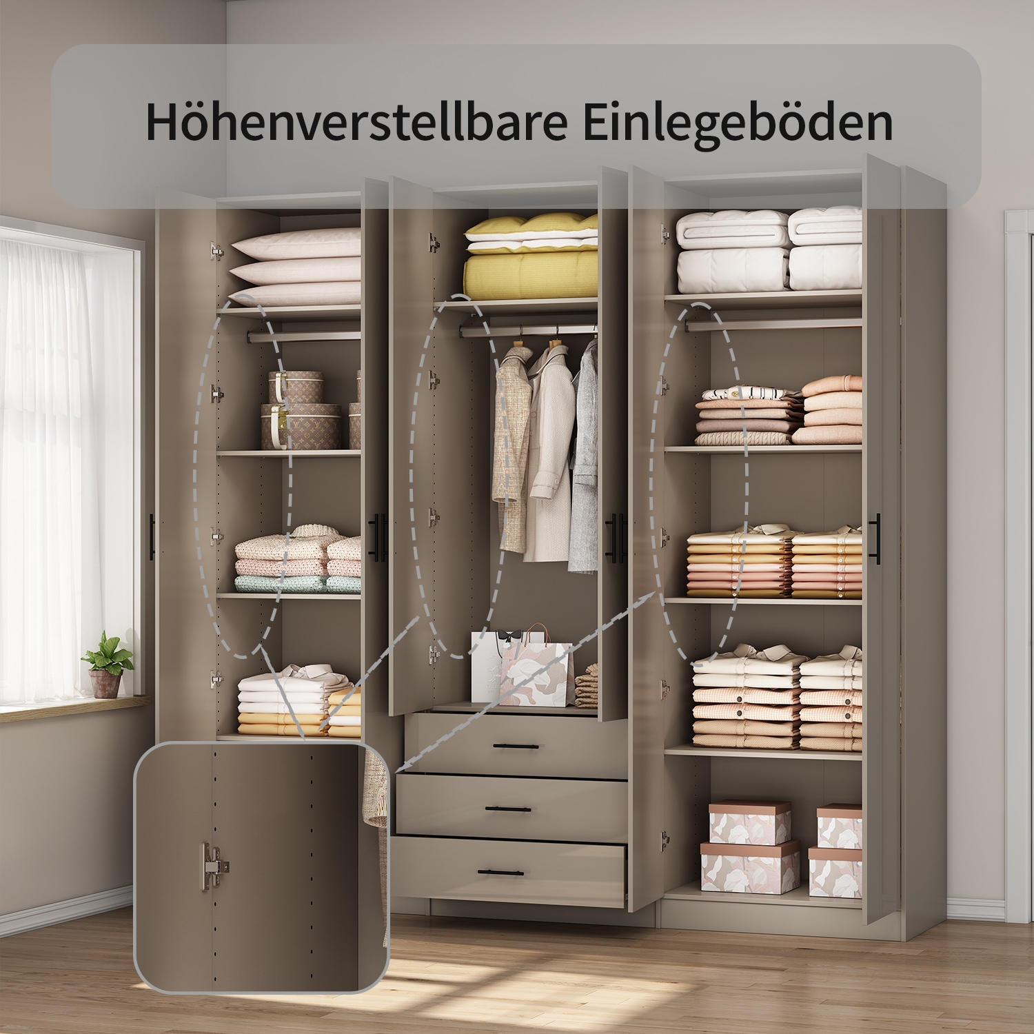 GOODproduct Kleiderschrank »Trento Schlafzimmerschrank Garderobe hochglanz« in 2 unterschiedlichen Schrankhöhen wählbar,  Schrank mit 6 Türen und 3 Schubladen, hochglanz Fronten, Höhe 2,39m