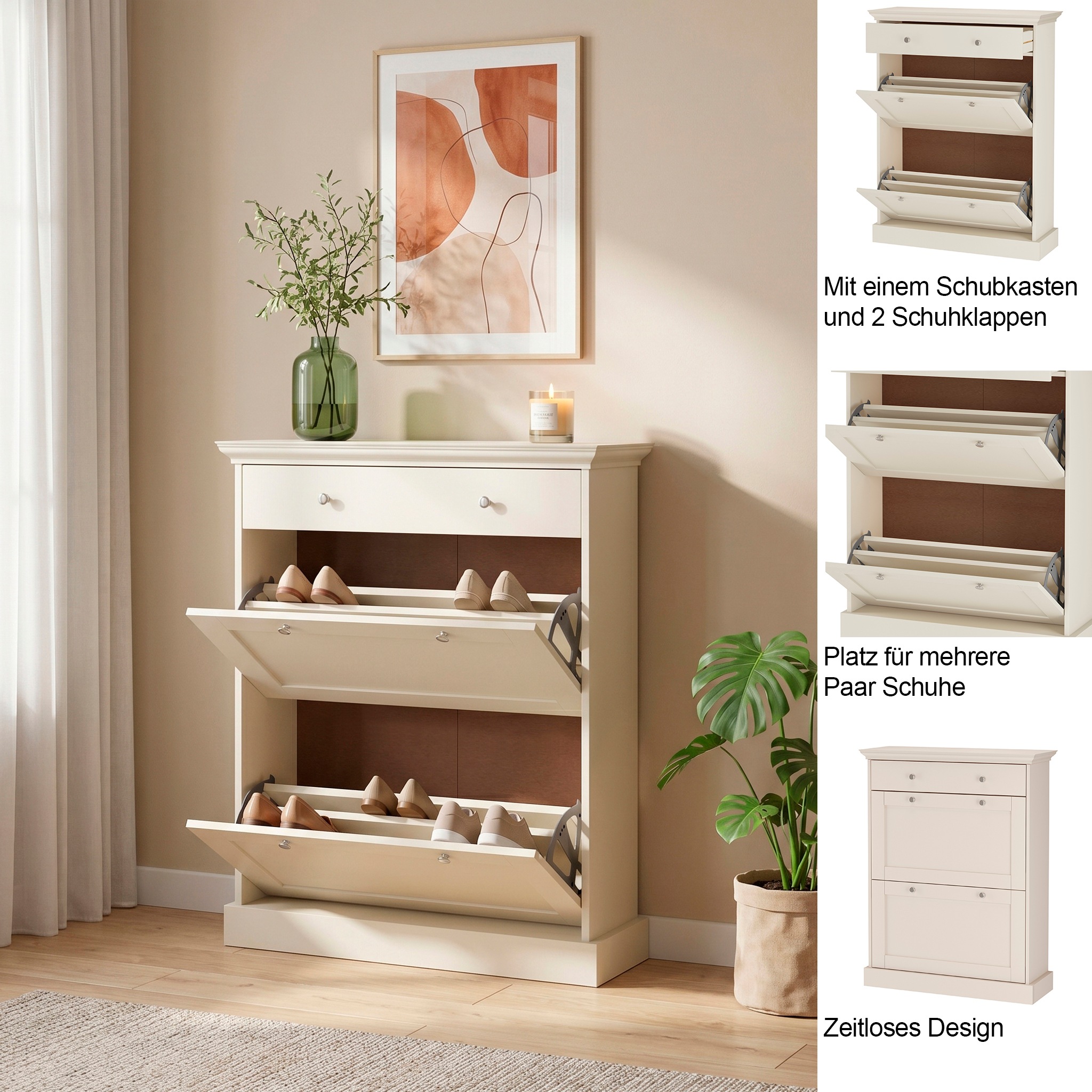 GOODproduct Commode à chaussures »Binz« avec belles poignées en métal et beaucoup d'espaces de rangement, hauteur 105cm
