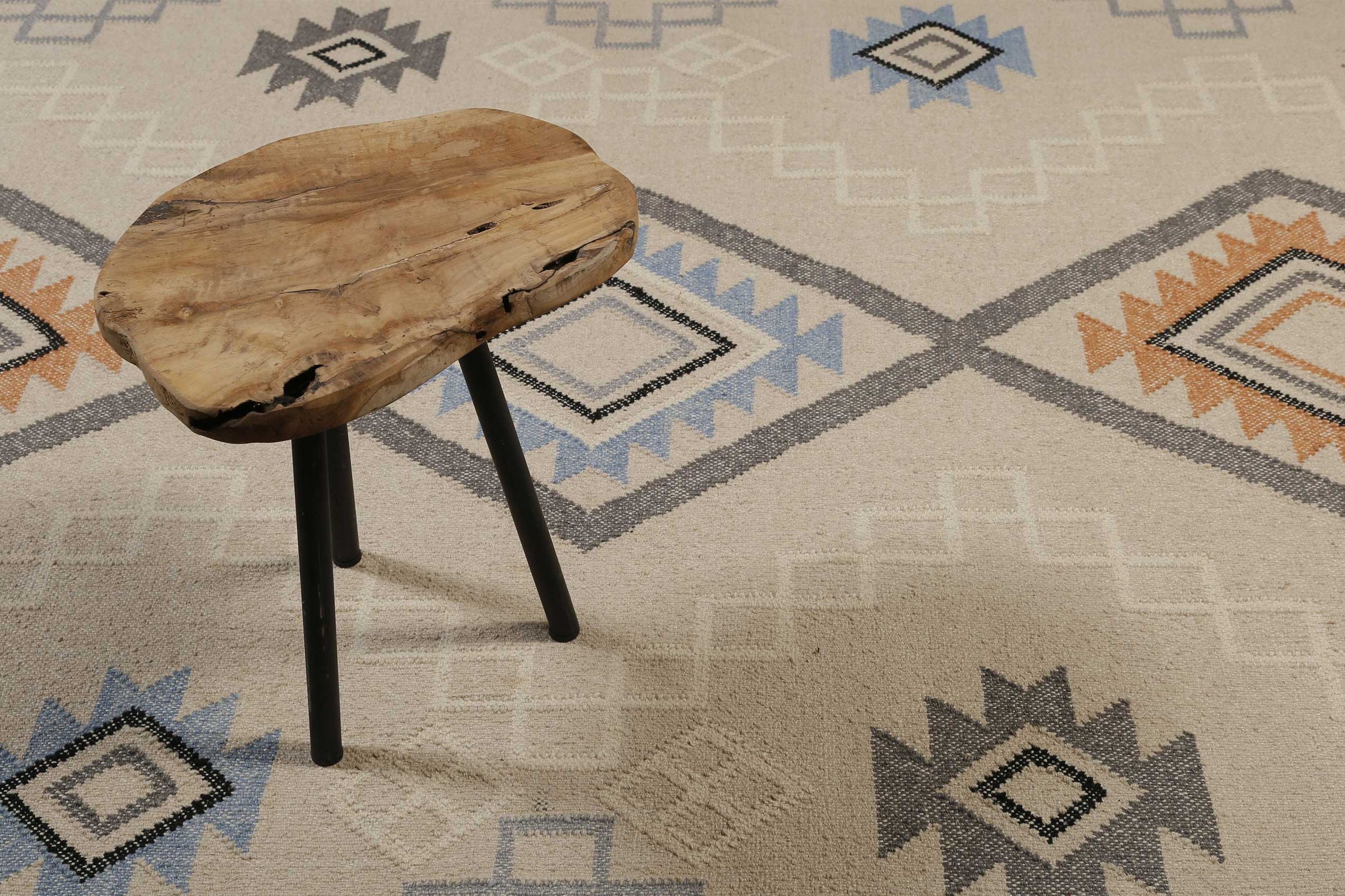 Green Looop Wollteppich »Jong« rechteckig 5 mm Höhe Fransen, Kelim, handgewebt, Natur, Wohnzimmer, Schlafzimmer, Raute