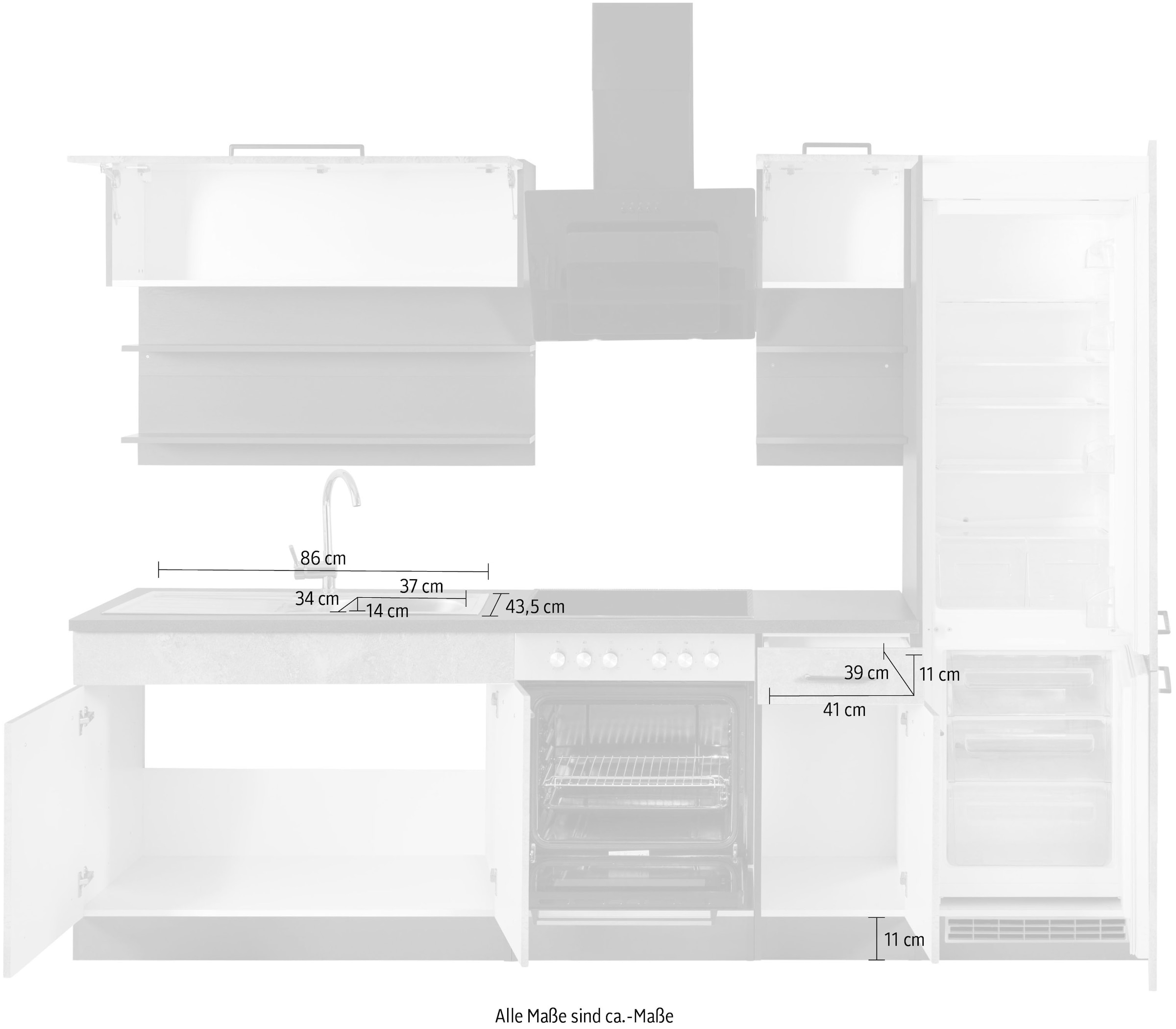 HELD MÖBEL Küchenzeile »Tulsa«, ohne E-Geräte, Breite 270 cm, schwarze Metallgriffe, MDF Fronten