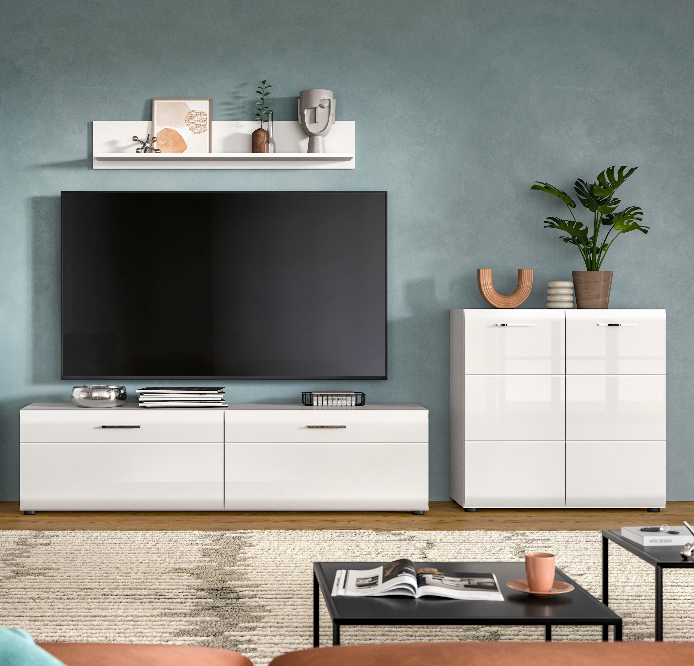 Image of Home affaire Wohnwand "FLORENZ, 3-teilige Wohn-Kombination, hochwertige MDF-Front" Set, Set, best. aus: 1 Kommode, 1 Lowboard, 1 Wandboard, 3 Stk. tlg.