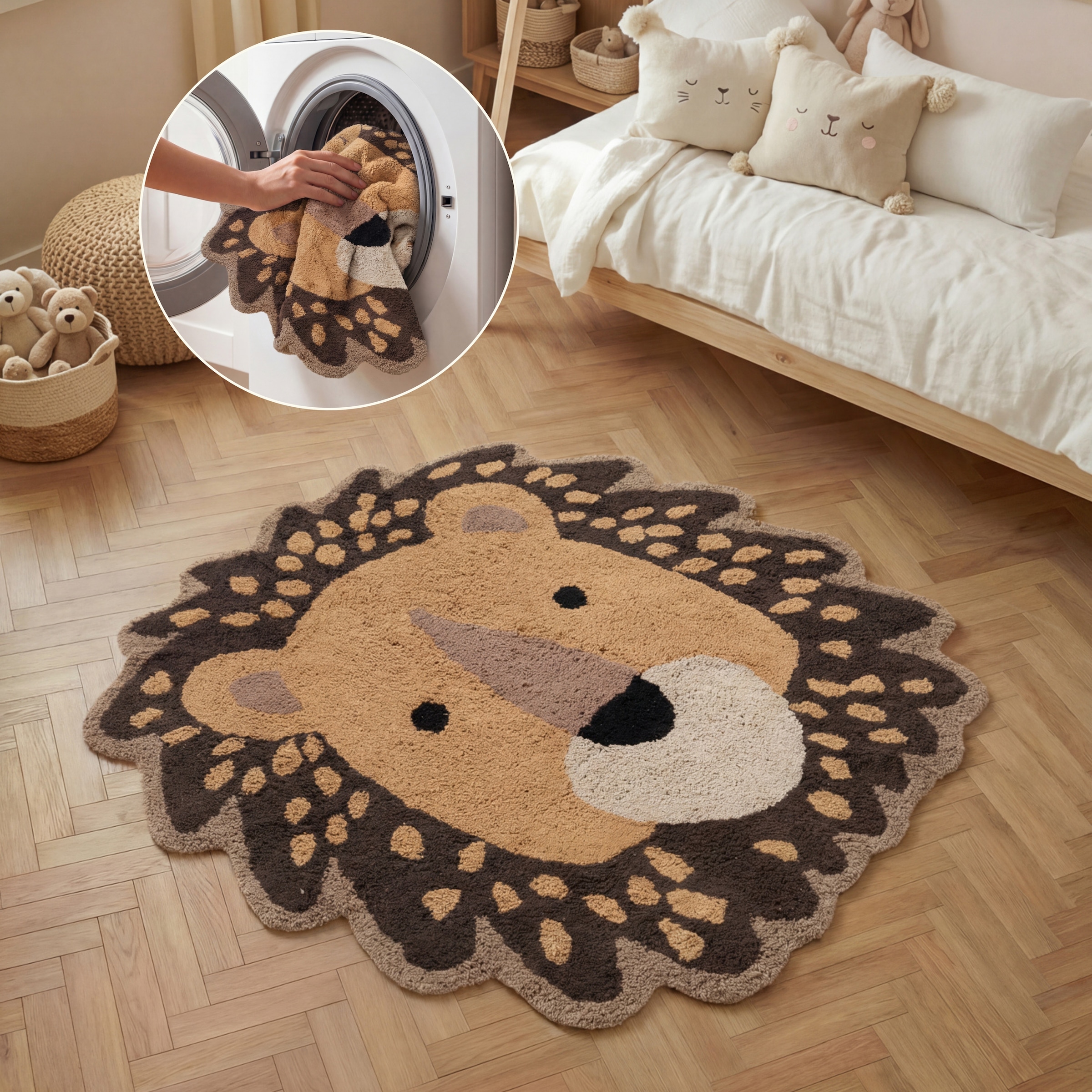 Image of HANSE Home Kinderteppich "Roary" Motivform 10 mm Höhe Waschbar, Handgemacht, Baumwolle, Rutschfest Spielteppich Kinderzimmer