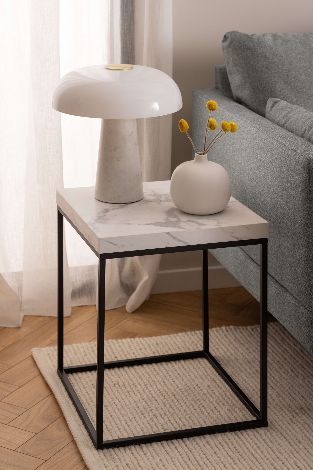 Image of ACTONA GROUP Couchtisch "Barossa Wohnzimmertisch, Beistelltisch, Quadratisch, Sofatisch," Steinoptik, schwarze Stahlbeine, in weiteren Variationen, B: 40 cm