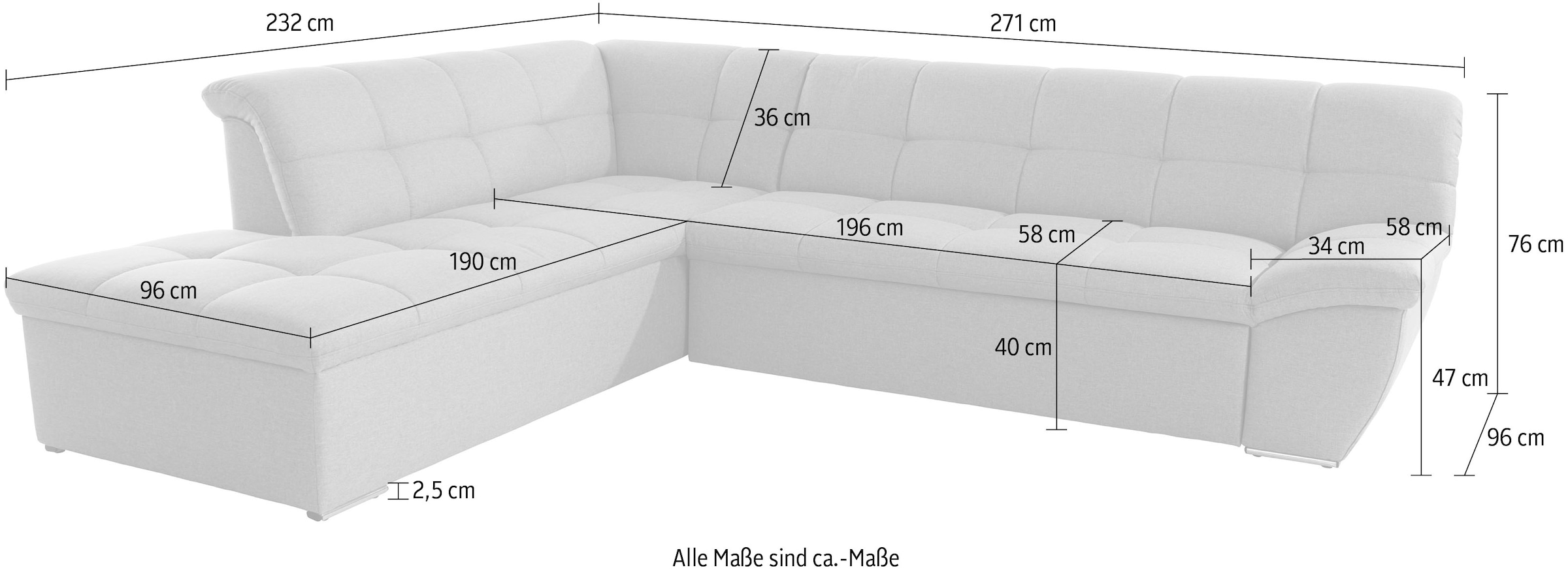 DOMO collection Ecksofa »Lagoa L-Form«, wahlweise mit Bettfunktion, frei im Raum stellbar, grosse Farbvielfalt