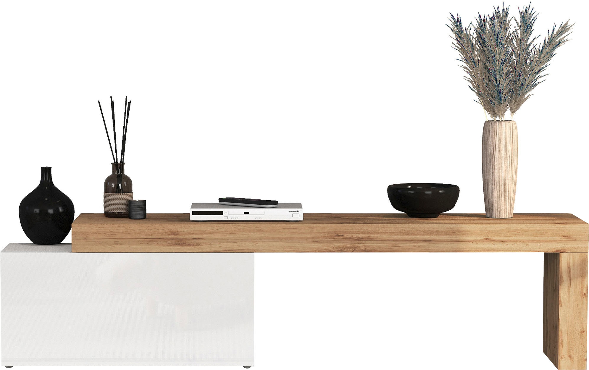 GOODproduct Lowboard »Chronos TV-Board, TV-Schrank« Breite verstellbar von 180 bis 260 cm, 1 Stk. tlg. Breite 220 cm TV-Board,Lowboard,1 Klappe und ein L-Förmiger Aufsatz