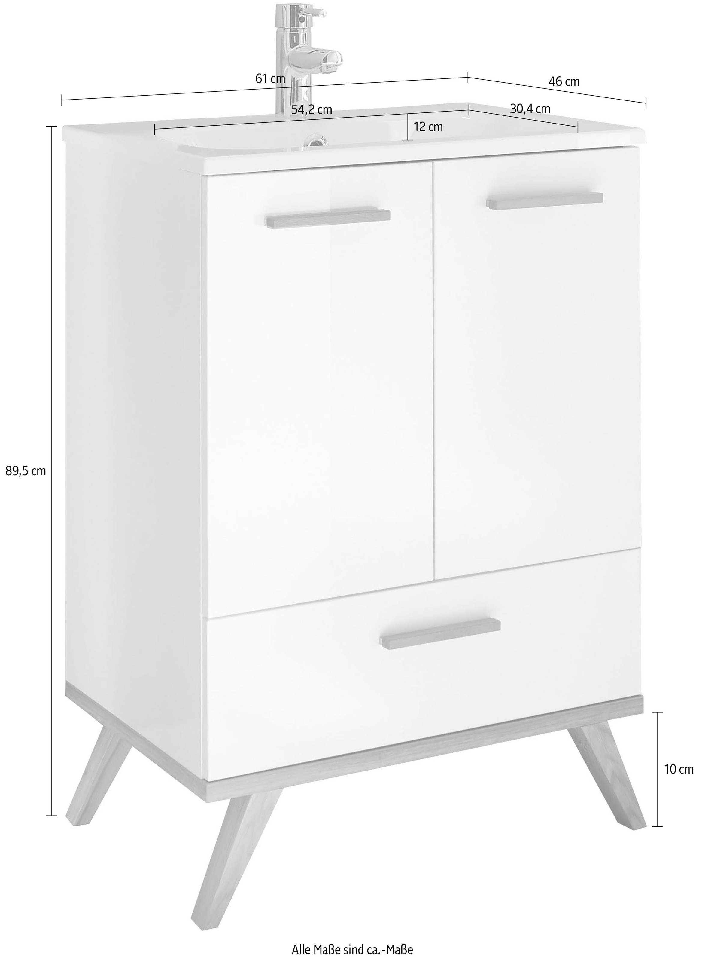 Saphir Waschtisch »Quickset Mineralmarmor-Waschtisch mit Unterschrank, 61 cm breit« Wachplatz, Holzgriffe, inkl. Türdämpfer, 2 Türen, 1 Schublade