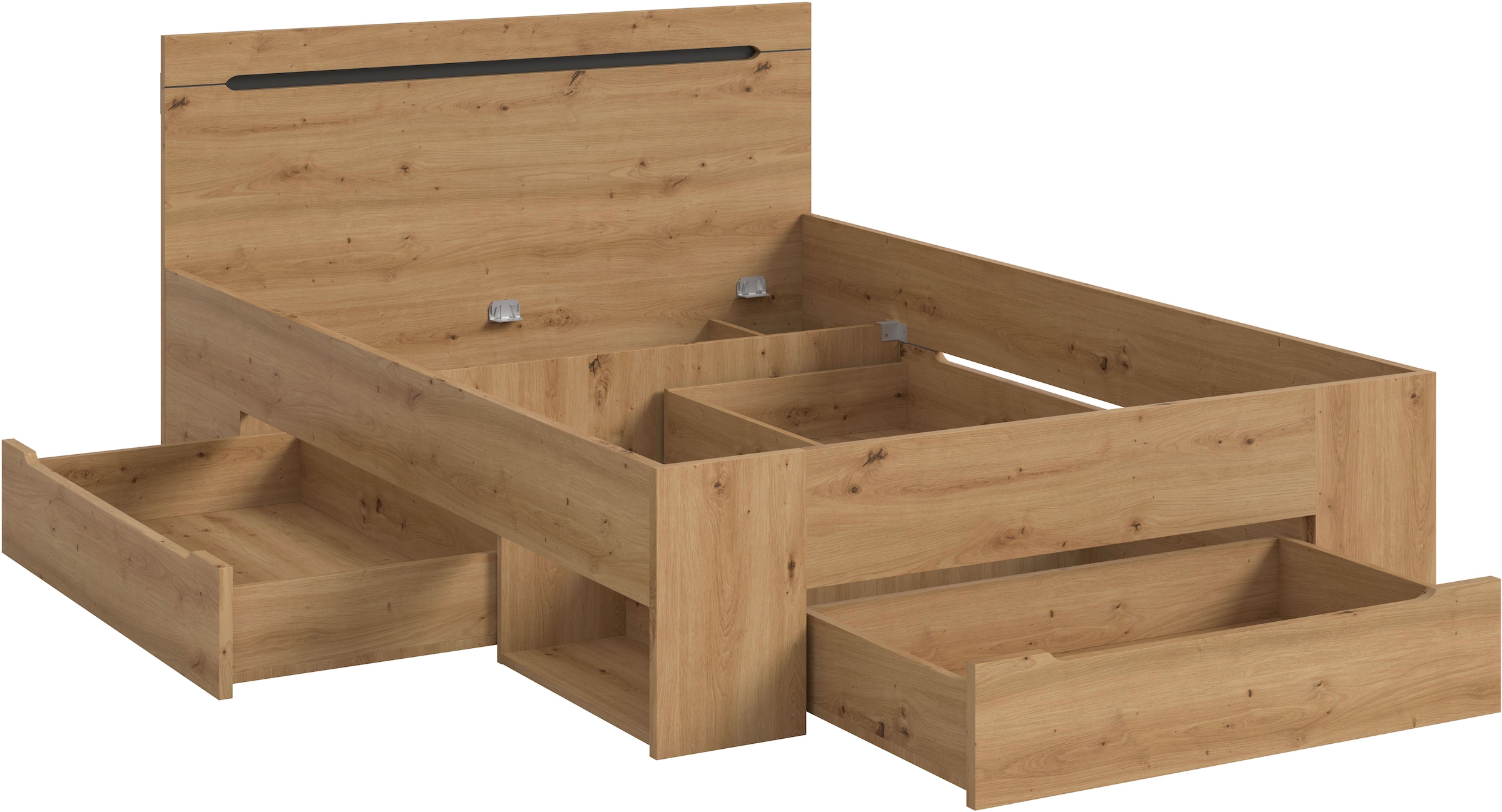 Home affaire Stauraumbett »REHAT, in 144 oder 184 cm Breite, 3 Schubkästen, 2 offene Fächer« TOPSELLER!, für Matratzen 140x200 cm, viel Stauraum, ohne Lattenrost, 1 Stk. tlg. Bett, Kastenbett, Bettgestell, Schlafzimmer, Schlafen