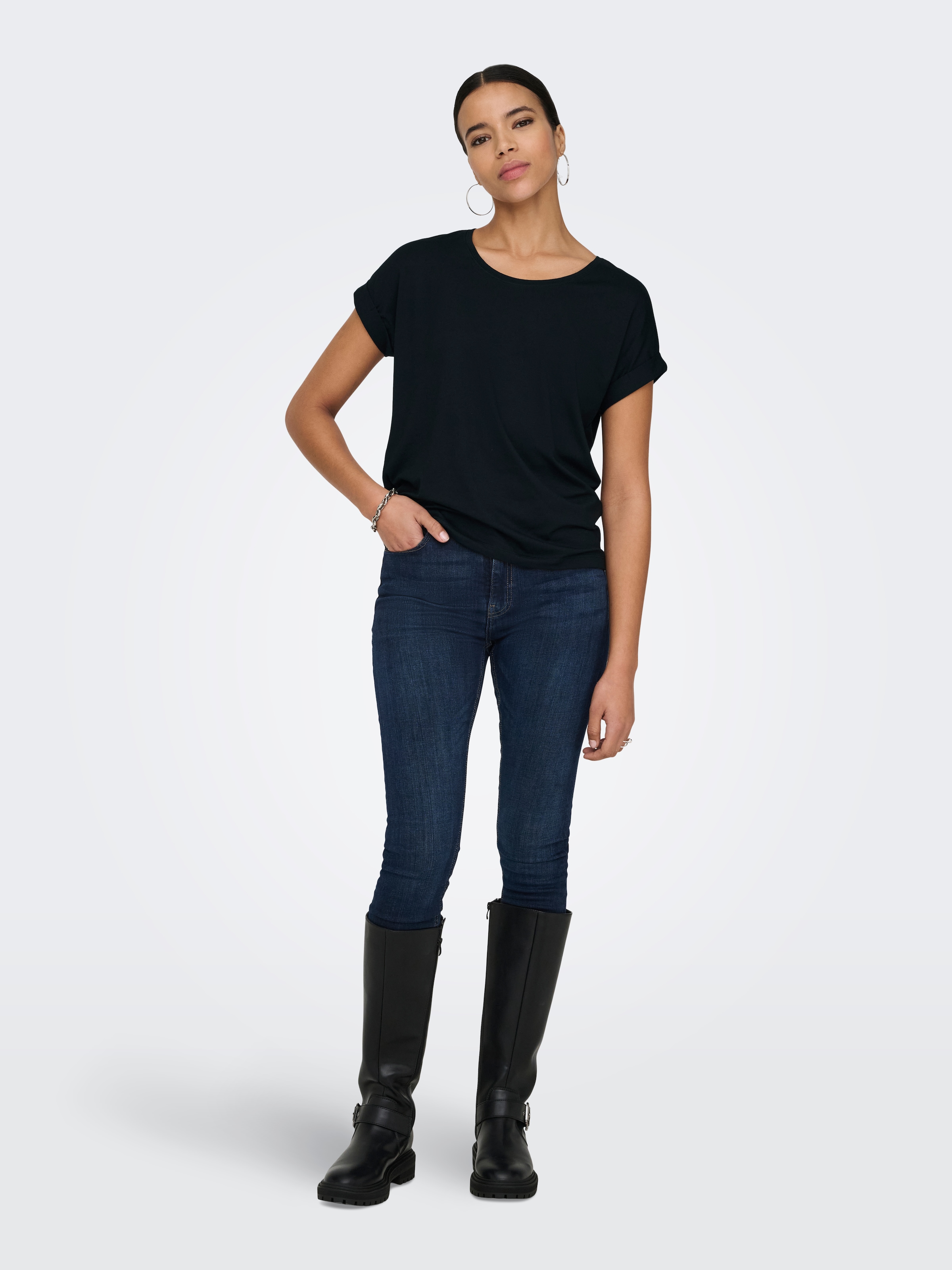 ONLY T-shirt »ONLMOSTER – T-Shirt mit melierter Optik und elastischem Material« meliert, casual, lässig geschnitten, Viskosemischung, Rundhals