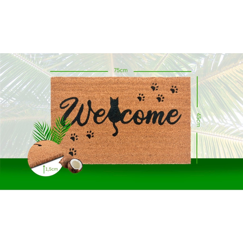 HANSE Home Fussmatte »Mix Mats Kokos Cat Paws Welcome«, rechteckig, Kokos, Schmutzfangmatte, Outdoor, Rutschfest, Innen, Kokosmatte, Flur