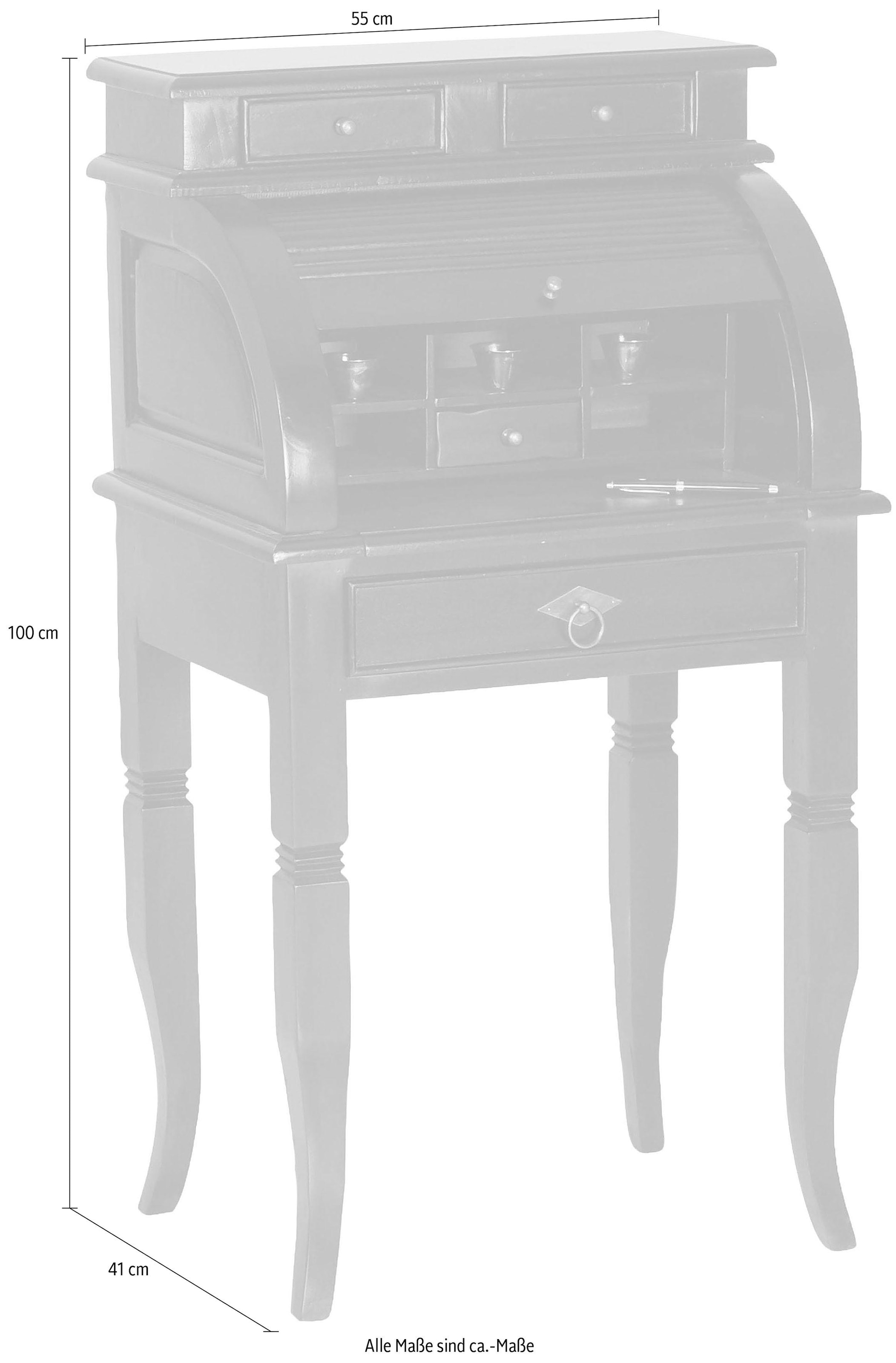 SIT Bureau »Murten aus massiver Akazie mit Rollladen und 4 Schubladen« Bureau secrétaire massif avec 5 compartiments ouverts