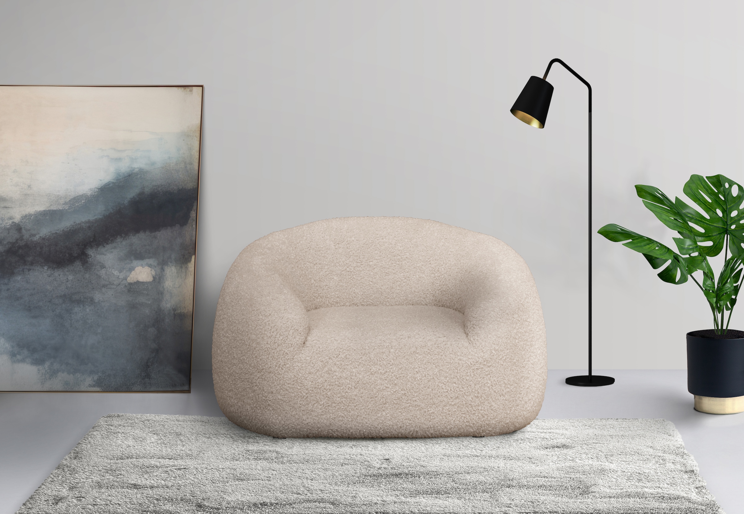 LeGer Home by Lena Gercke Sessel »YANI Relaxsessel, Loungesessel, Masse B/T/H: 127/96/76 cm«, organische Form, mit Wellenunterfederung, auch in Bouclé