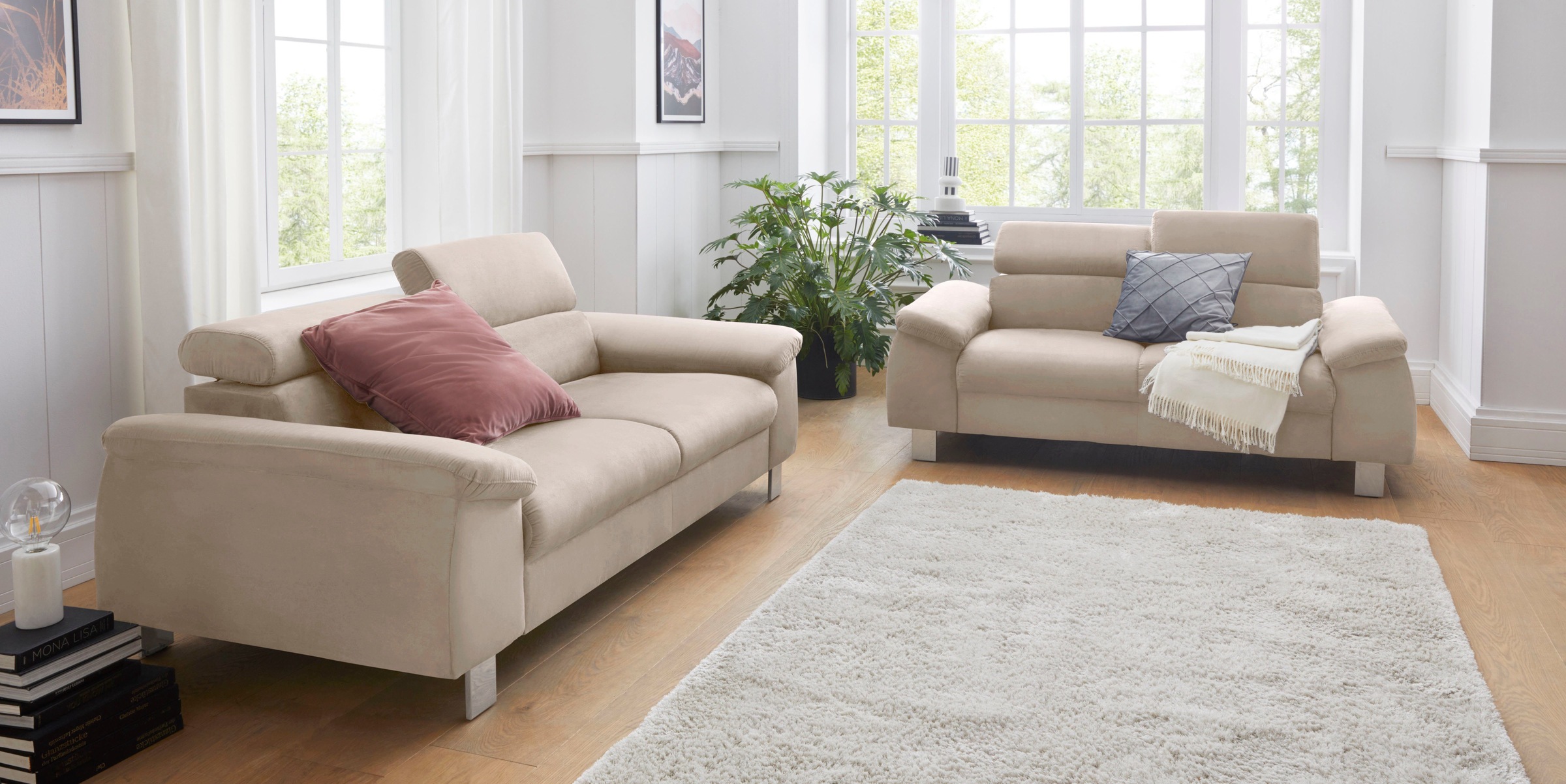 COTTA Polstergarnitur »Komaris, B: 177 bzw. 100 cm«, (Set), Set: 2er-Sofa & Hocker, mit Kopfteilverstellung