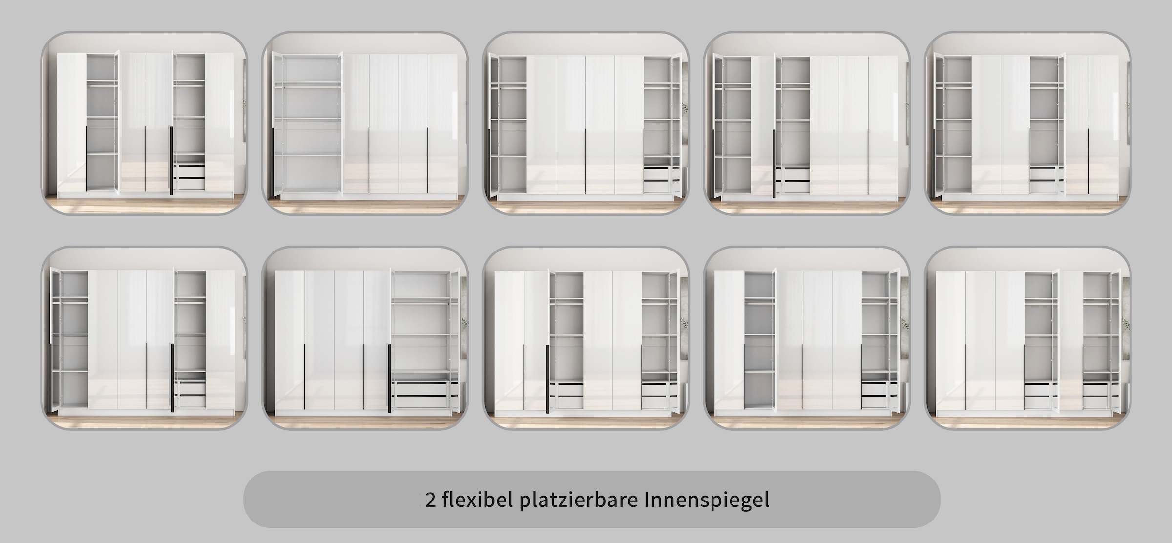 GOODproduct Armoires à vêtements »Annor Schlafzimmerschrank Breite 242cm hochglanz Schrank Garderobe« Armoire à portes battantes avec aménagement intérieur parfait - poignées de porte élégantes
