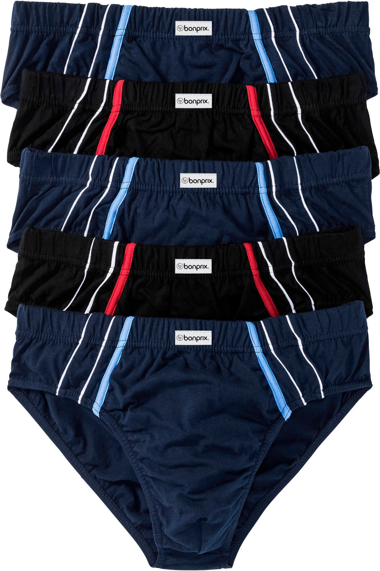 bonprix Maxislip Packung, 5 cuis klassisch geschnittene Passform, sportive Optik, aus Baumwolle