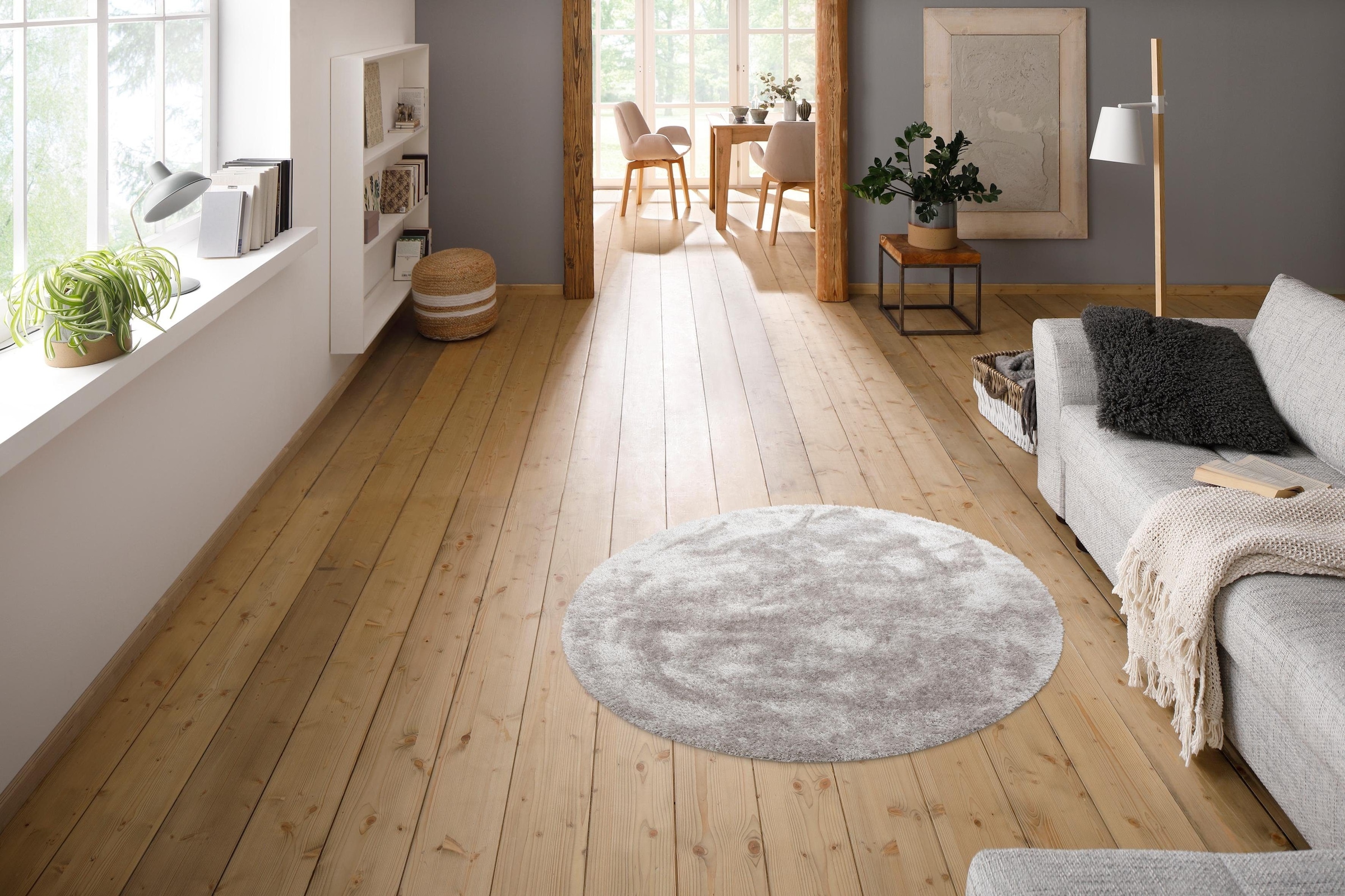 my home Hochflor-Teppich »Malin«, rund, 43 mm Höhe, Uni-Farben, leicht glänzend, besonders flauschig durch Mikrofaser
