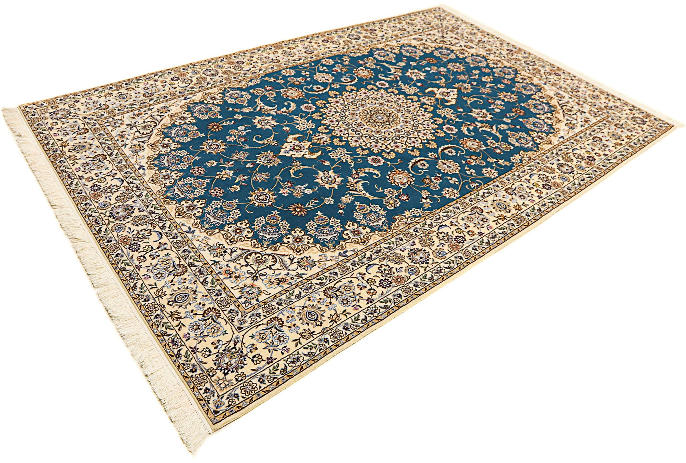 Image of morgenland Orientteppich »Perser - Nain - Premium - 236 x 154 cm - blau«, rechteckig, 6 mm Höhe, Wohnzimmer, Handgeknüpft, Einzelstück mit Zertifikat bei Ackermann Versand Schweiz