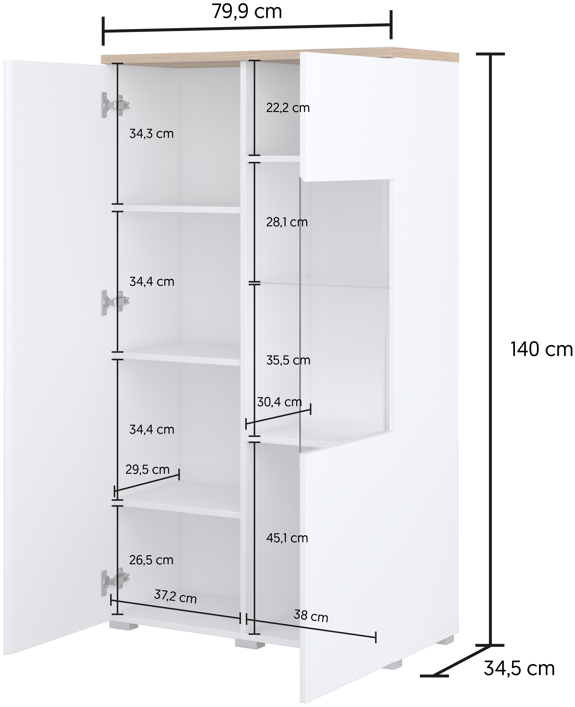 GOODproduct Vitrines »Modo, Breite 80 cm, moderner griffloser Vitrineschrank« Vitrine mit viel Stauraum, Einlegeböden verstellbar, Glastür