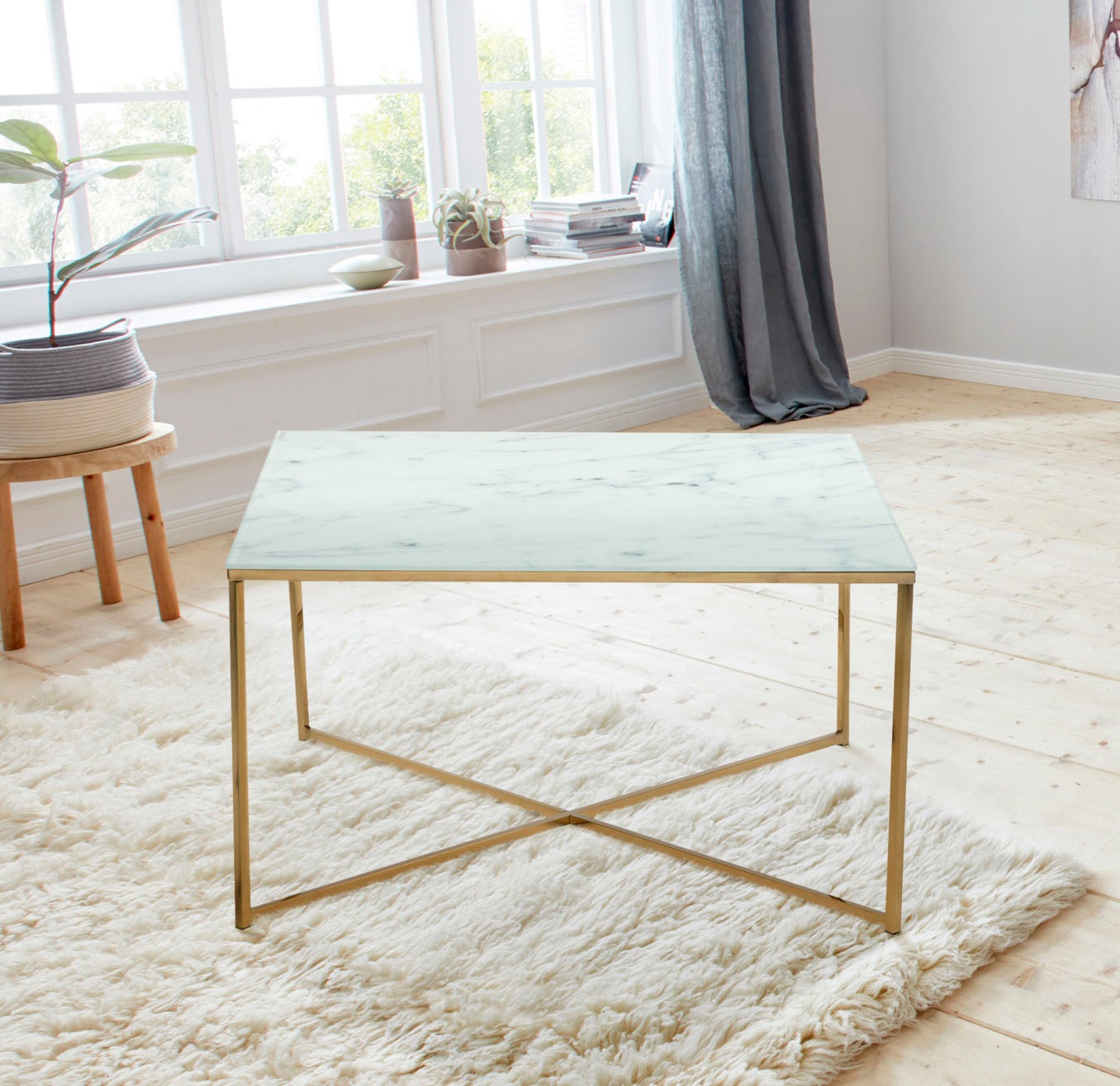 Image of andas Couchtisch »Alina«, aus Glas mit Mamor Print Gestell aus goldfarbenenem Chrom bei Ackermann Versand Schweiz