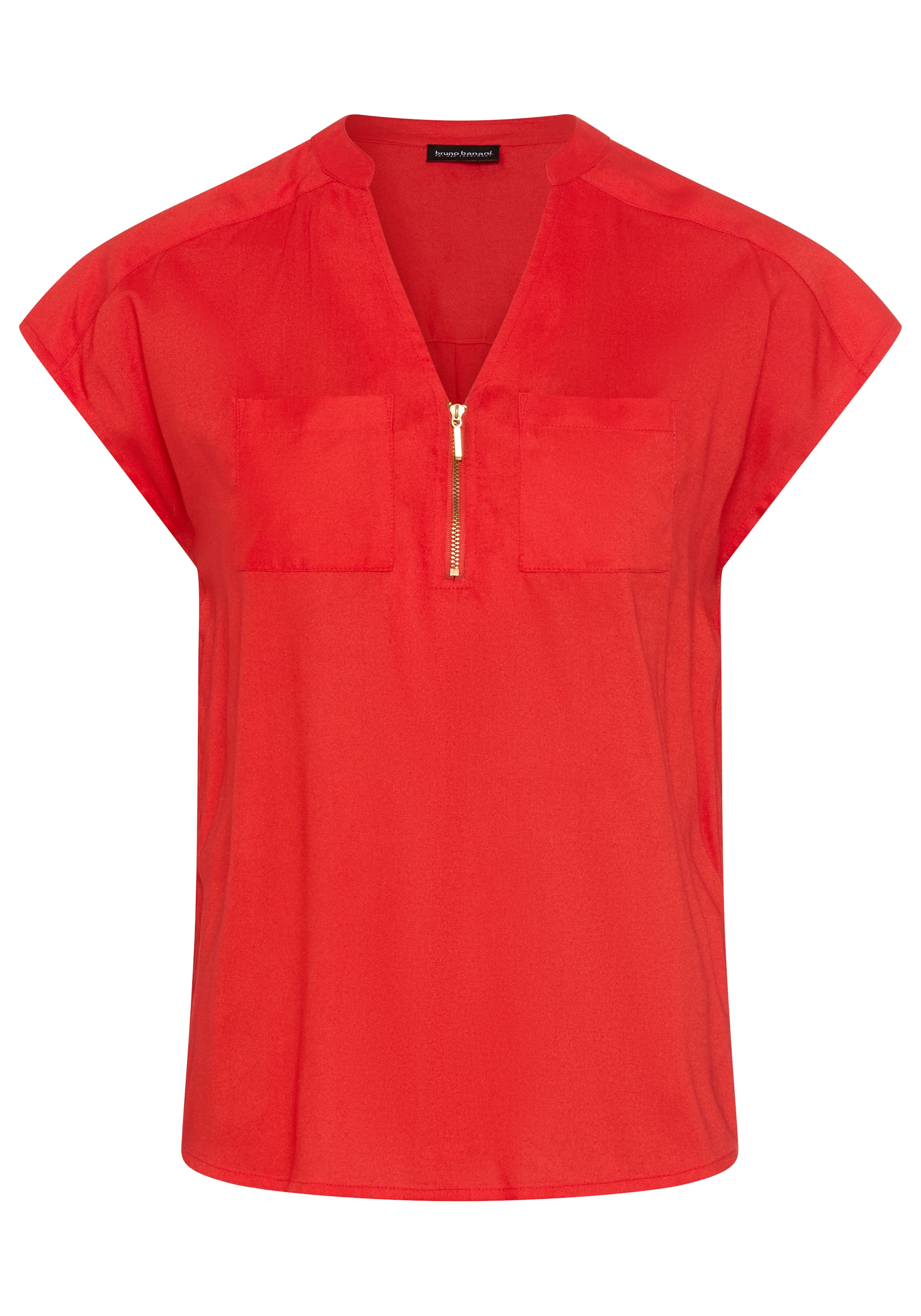 Bruno Banani Blouse à manches courtes mit Reissverschluss, figurumspielende Passform, unifarben