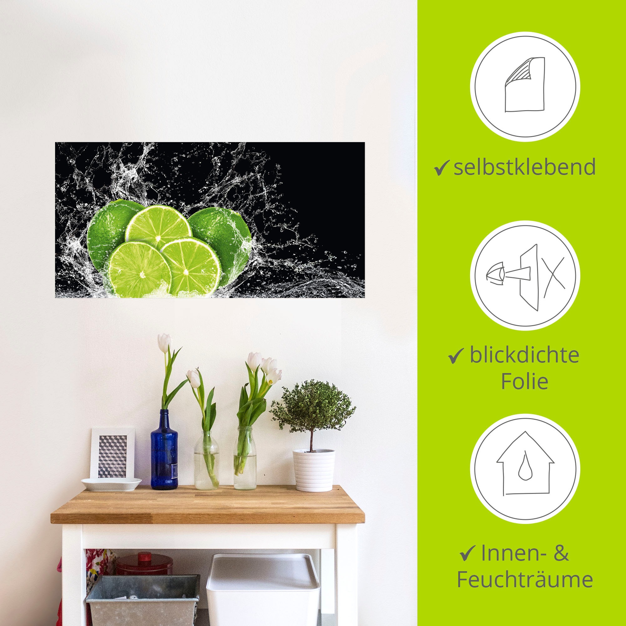 Artland Wandbild »Limone mit Spritzwasser«, Obst Bilder, (1 St.), als Leinwandbild, Poster, Wandaufkleber in verschied. Grössen