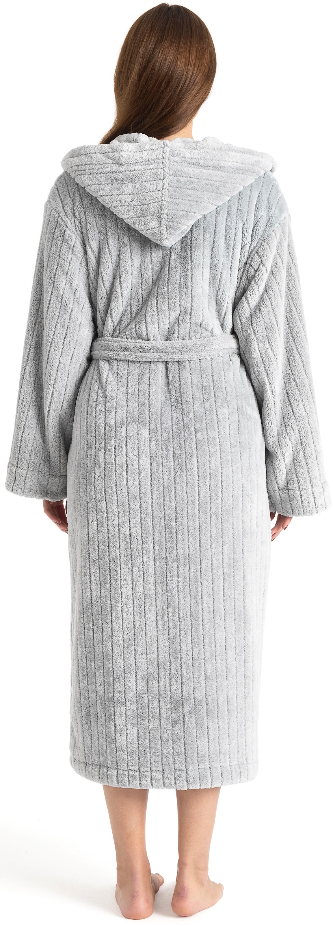 LeGer Home by Lena Gercke Peignoir de bain unisexe »Lovina gestreift, ideal für Sauna & Spa, Hotelbademantel, Morgenmantel« 1 cuis Hoch-Tief, kuschelig weicher Fleece, plüsch, Damen und Herren, XS-3XL
