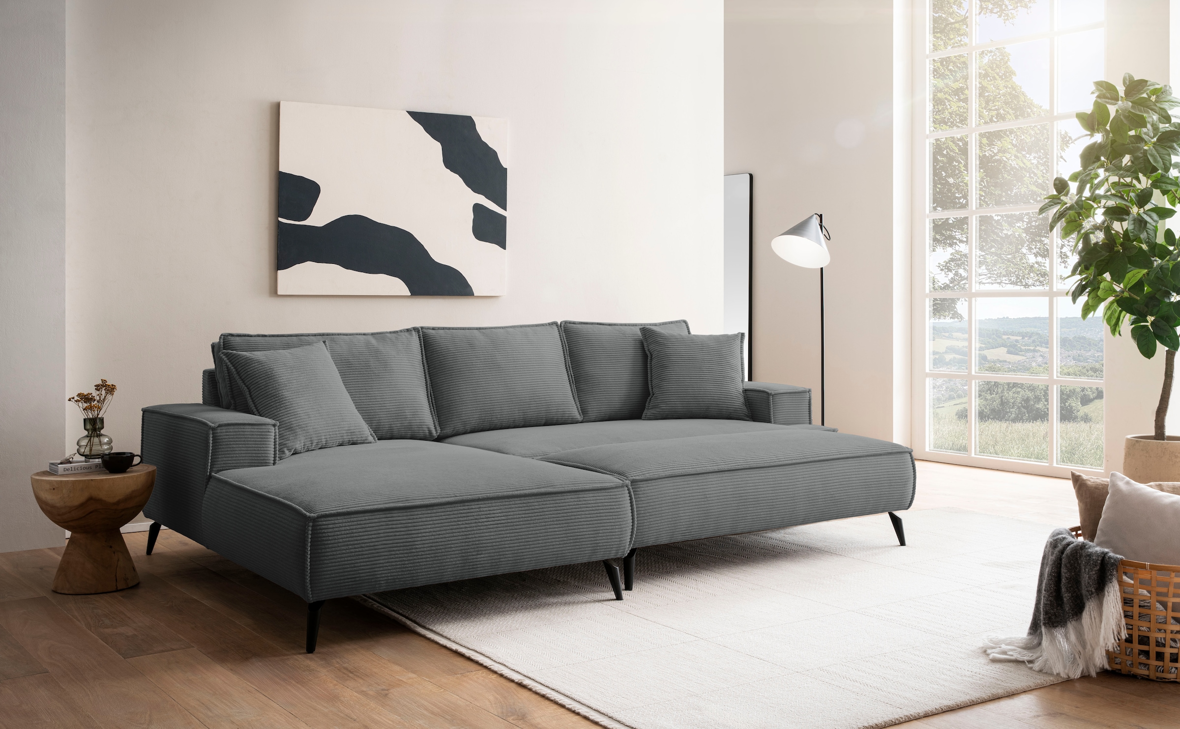 andas Ecksofa »TVINNU, L-Form in Cord, Sofa«, wahlweise Recamiere rechts/links, schwarze Füsse, bequemer Sitzkomfort