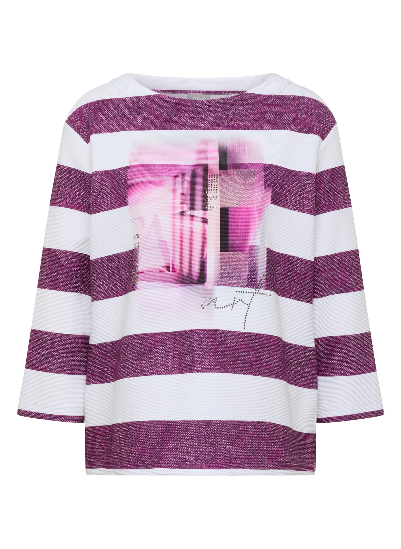 Rabe T-shirt à manches 3/4 im Streifen-Design und mit Print