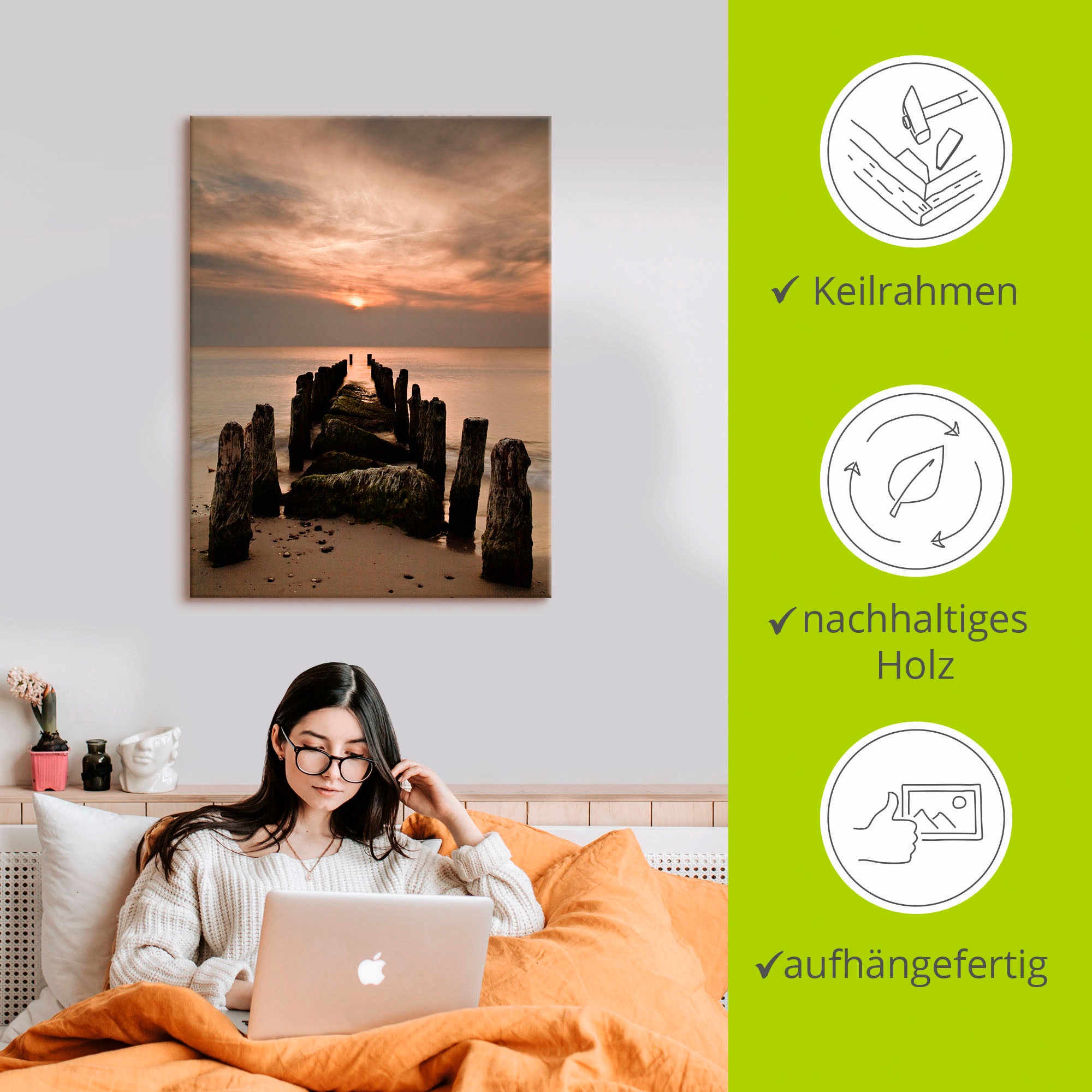 Artland Tableau sur toile »Sonnenuntergang an der Ostsee« 1 cuis tlg. auf Holzrahmen gespannt