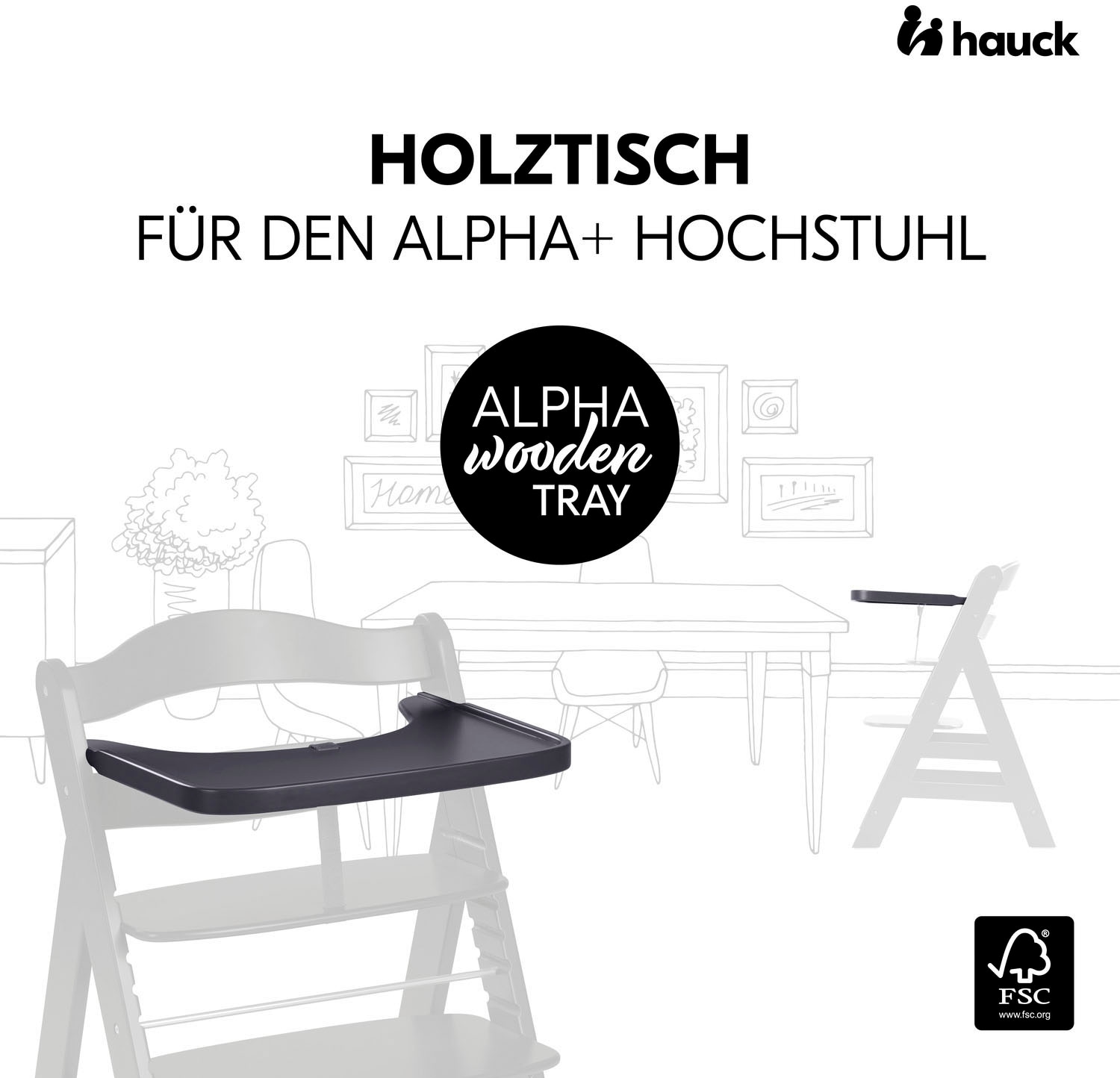 Hauck Plateau de chaise haute »Alpha Wooden Tray Essbrett, Dark Grey« FSC® - schützt Wald