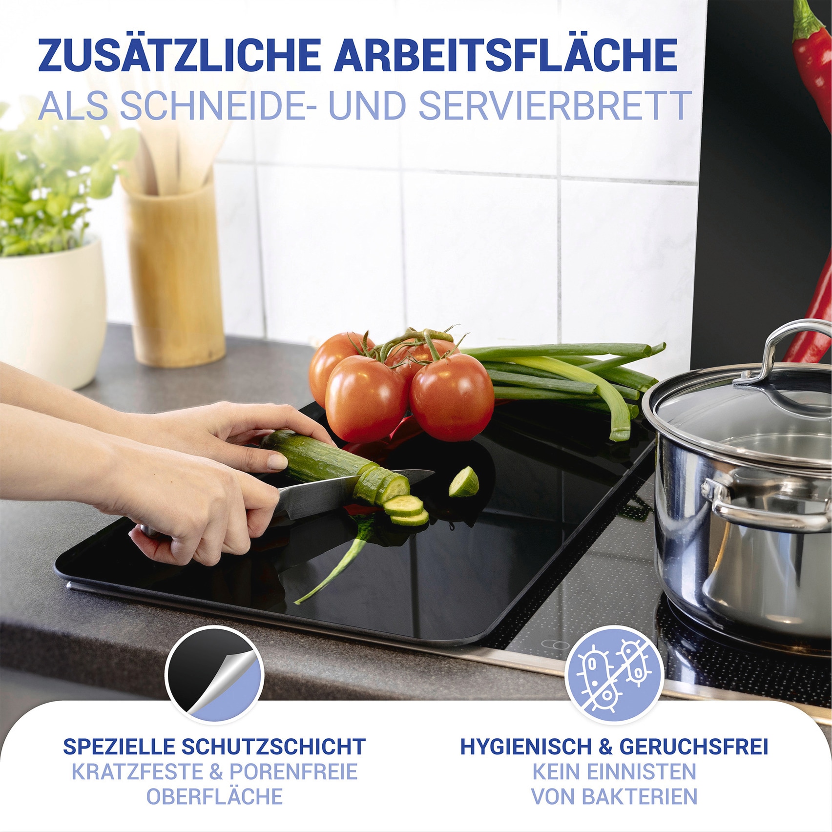 WENKO Herd-Abdeckplatte »Universal Modell Hot Peperoni«, (Set, 2 tlg.), Herdabdeckung für alle Herdarten, kratzfest, mit rutschfesten Füssen