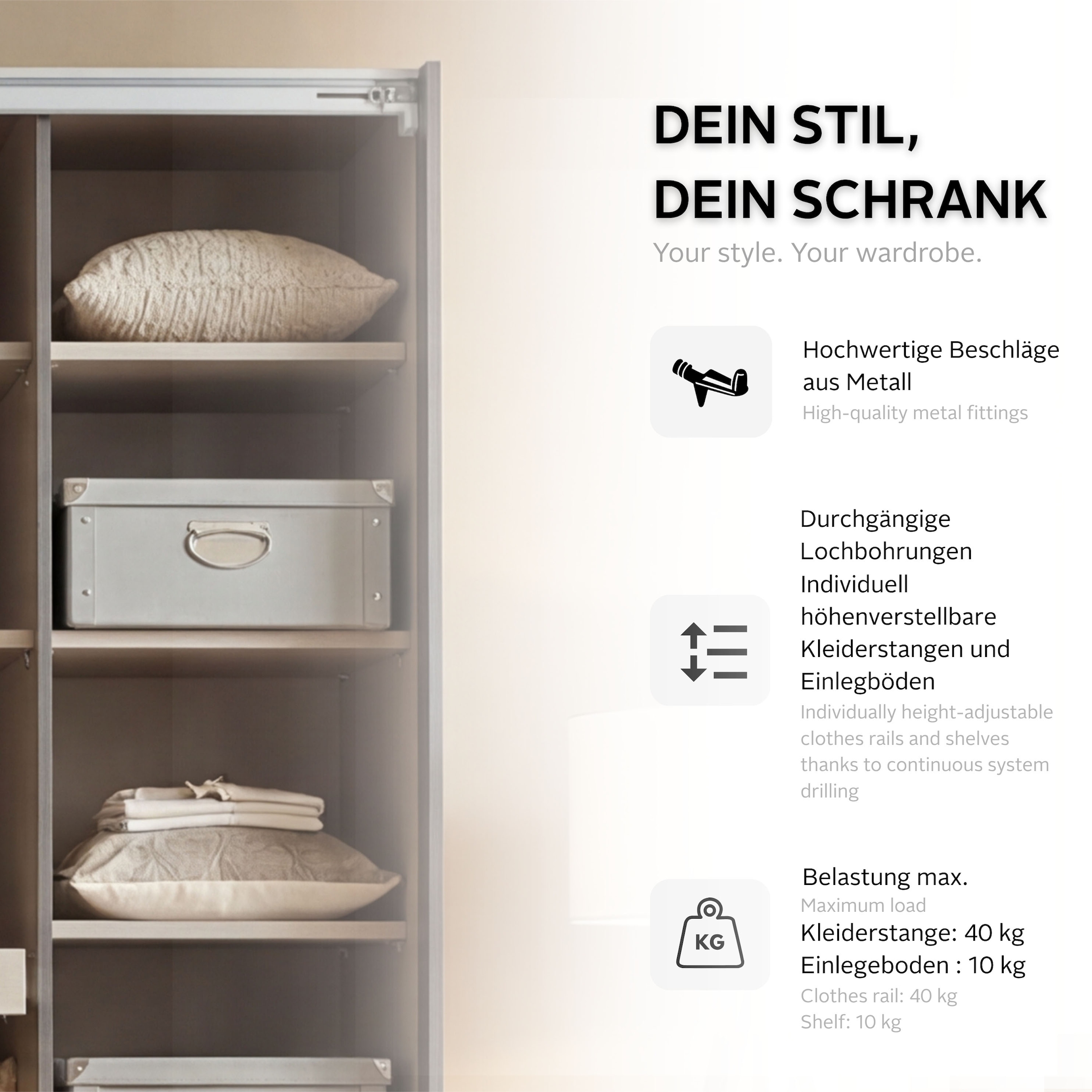 rauch Kleiderschrank »Mehrzweckschrank Aktenschrank Möbel Mietswohnung Schlafzimmer KOLUNA« 3 Ausstattungen BASIC/CLASSIC/PREMIUM (inkl. SOFT-CLOSE-FUNKTION),  Breiten 203/271/315/360 cm Höhen 210/229 Glas-Front MADE IN GERMANY