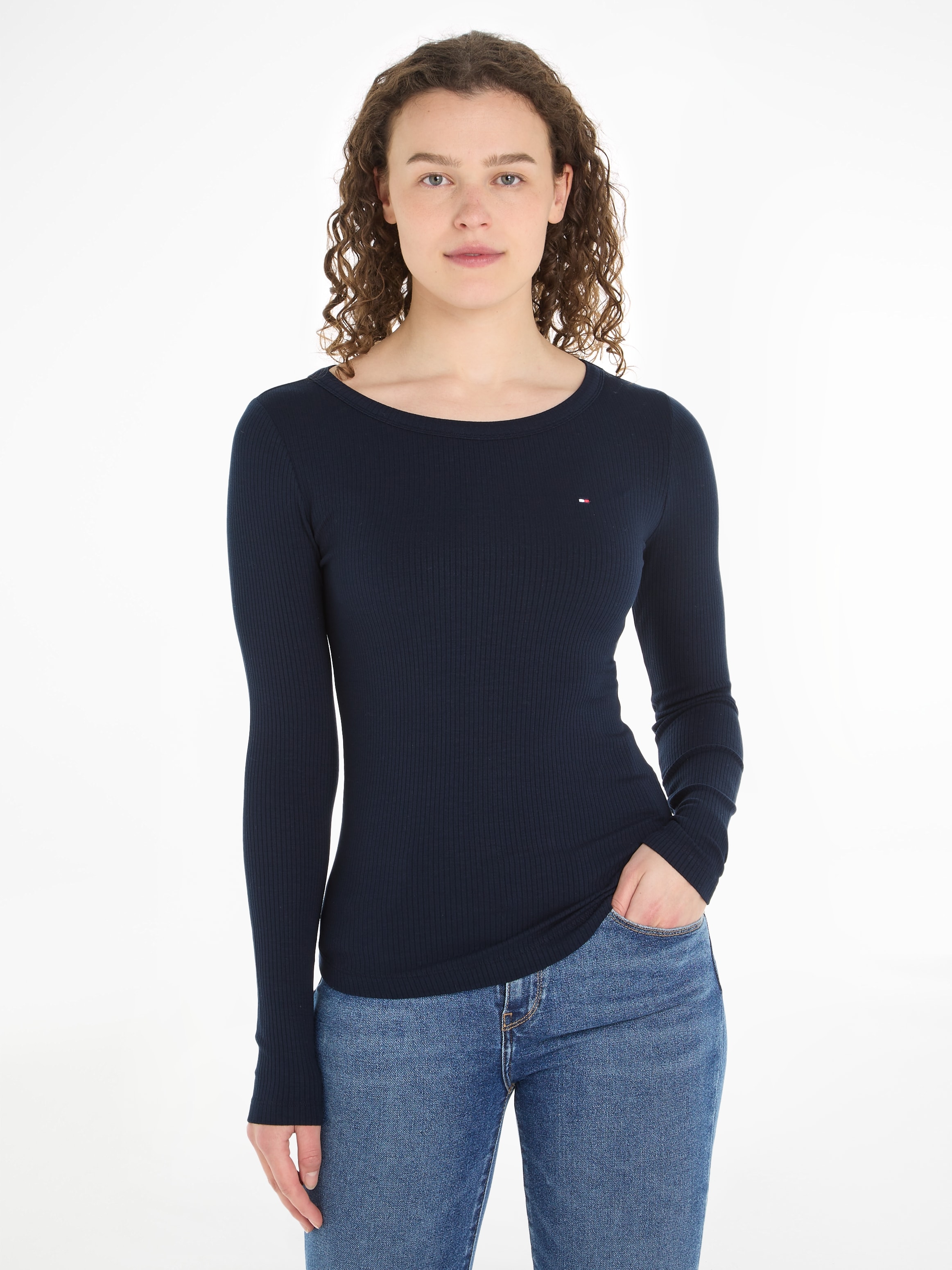 Tommy Hilfiger Langarmshirt »SLIM 5X2 RIB O-NK LS«, mit Struktur